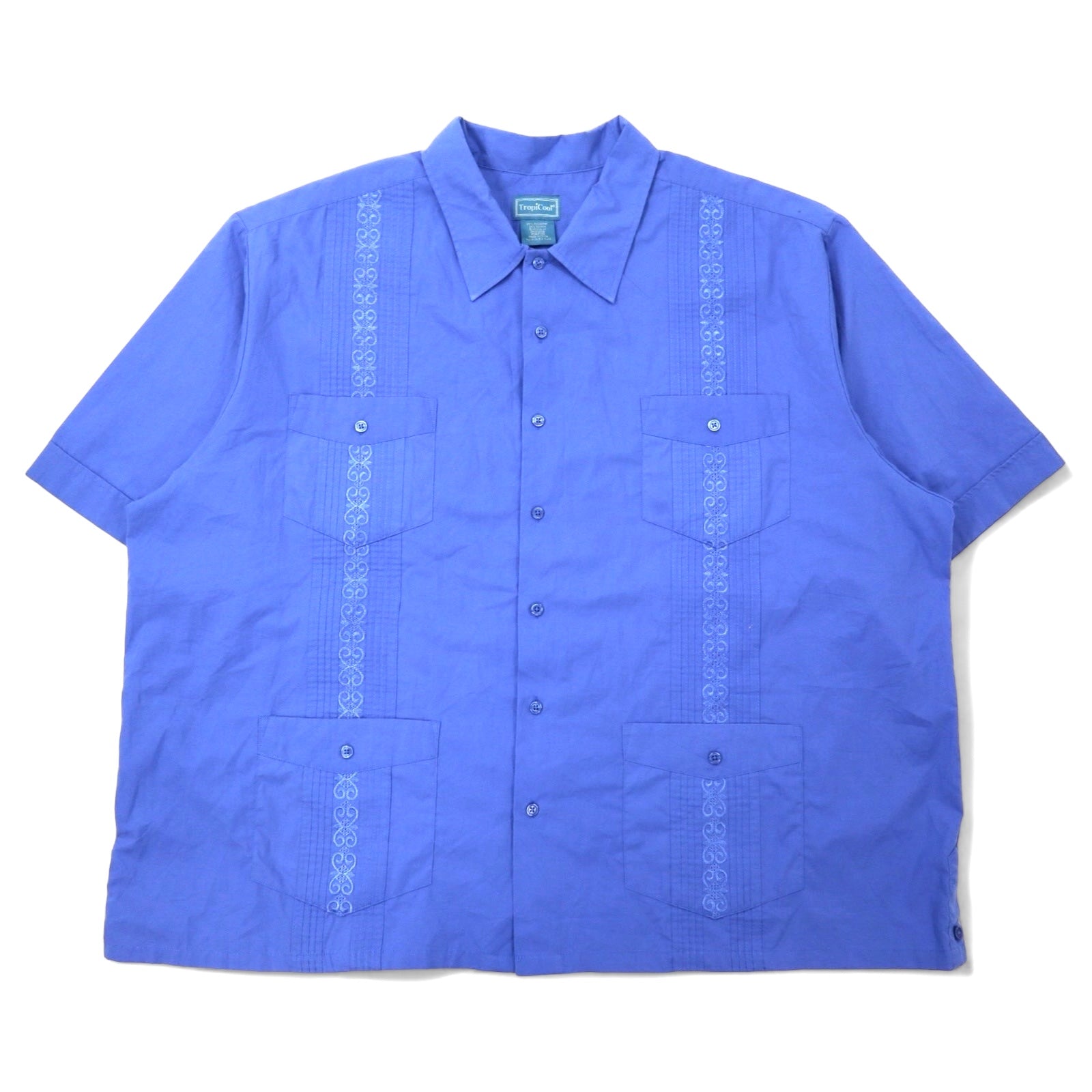 90年代 TropiCool キューバシャツ XXL ブルー ポリエステル コットン 4ポケット 襟芯 ビッグサイズ