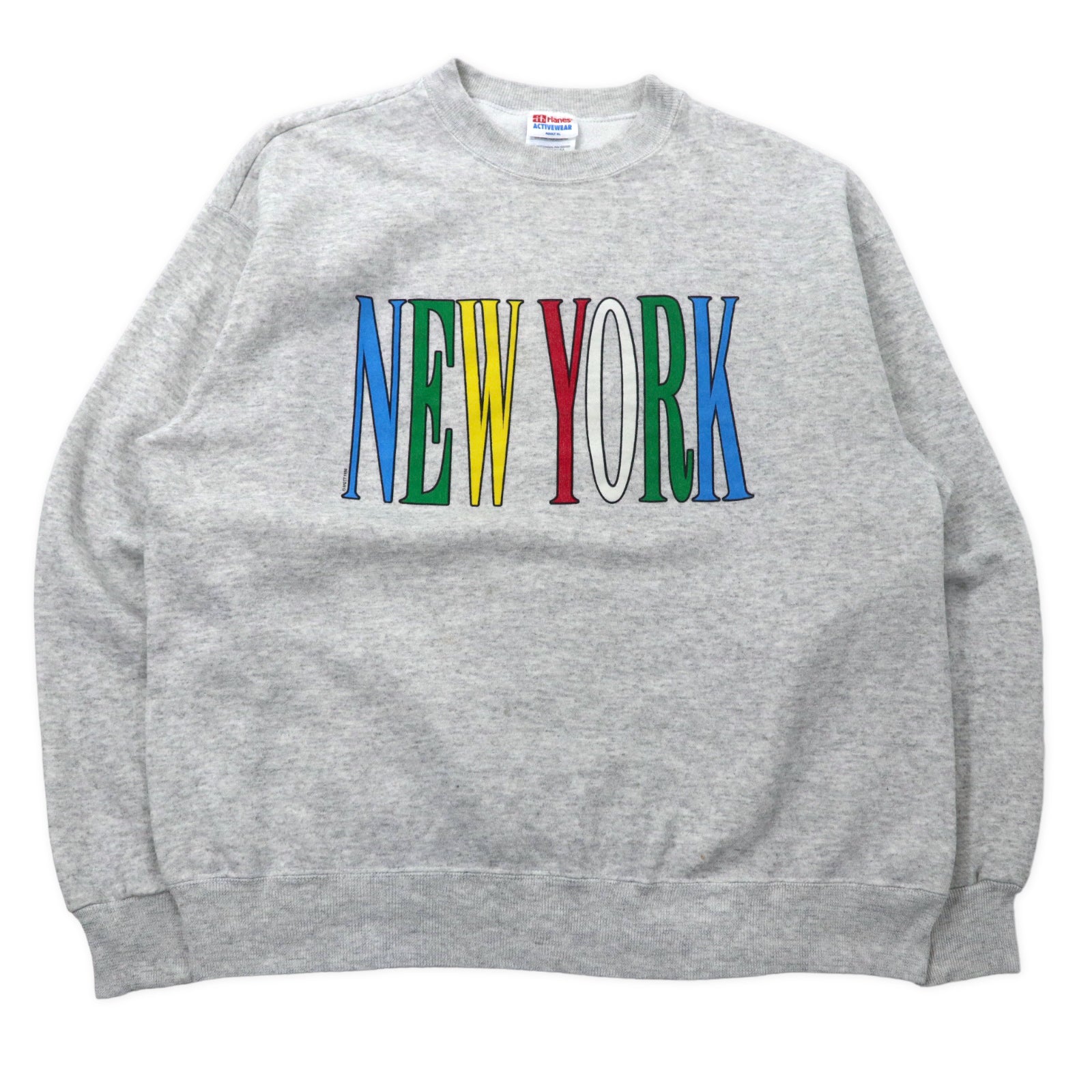 USA製 Hanes ACTIVEWEAR 90年代 プリントスウェット XL グレー コットン 裏起毛 NEWYORK