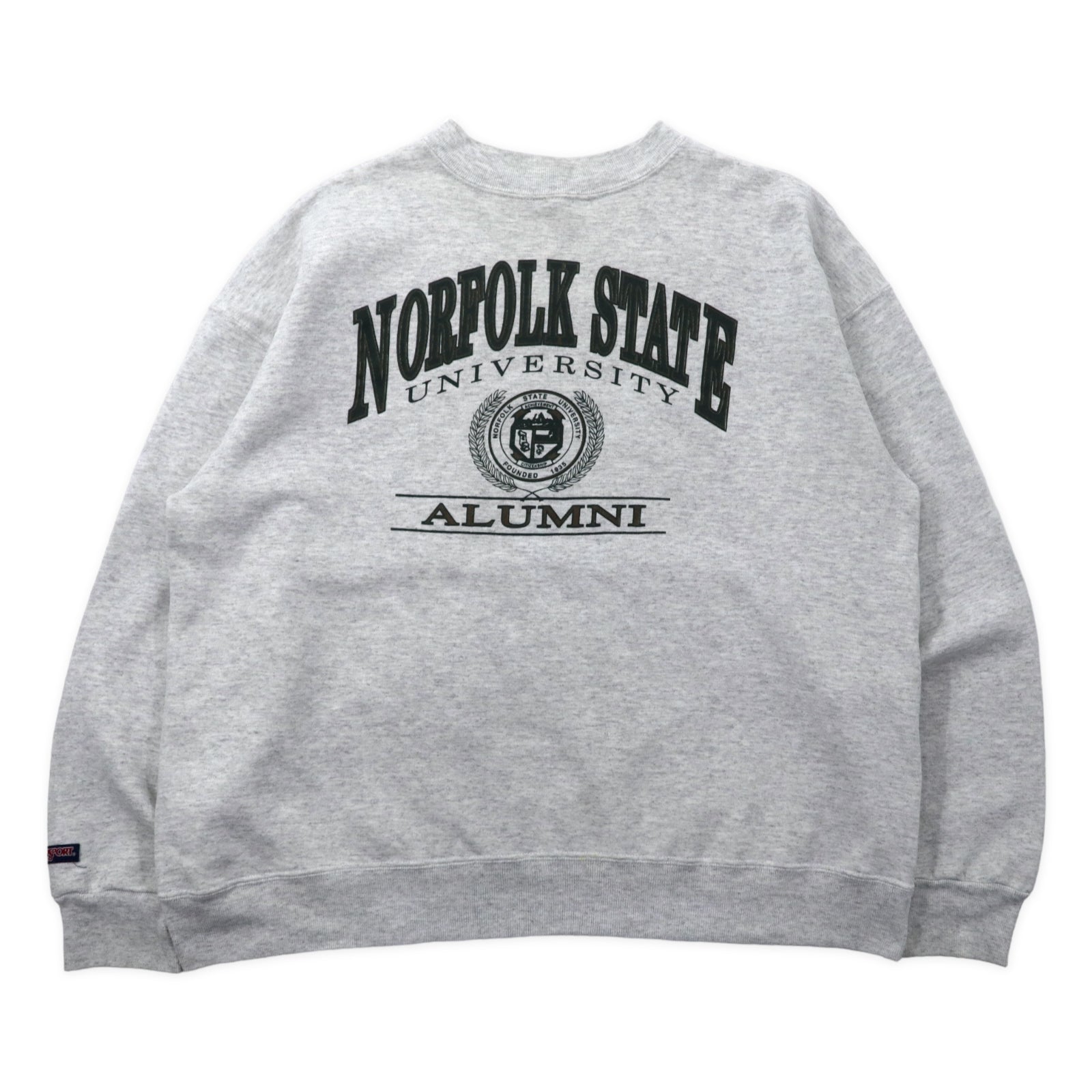 JAN SPORT USA製 90年代 カレッジプリントスウェット XXL グレー コットン 裏起毛 NORFOLK STATE UNIVERSITY ビッグサイズ