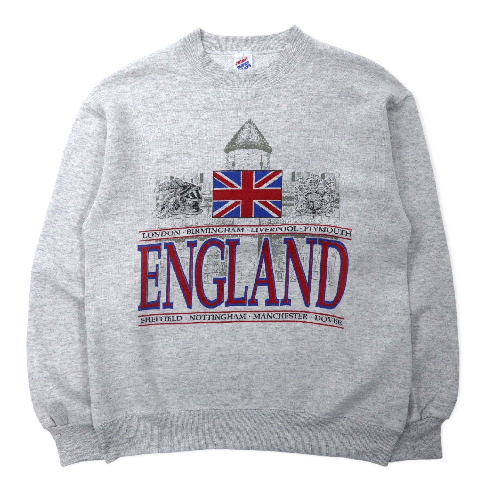 JERZEES USA製 90年代 SUPER SWEATS ユニオンジャック プリント スウェット M グレー コットン ENGLAND