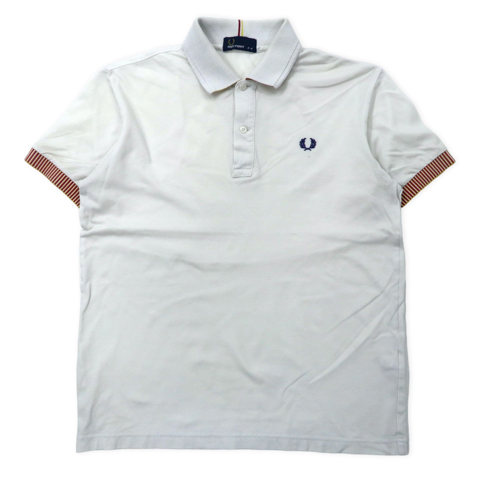 FRED PERRY ポロシャツ M ホワイト コットン ワンポイントロゴ刺繍 Regimental Rib Polo Shirt F1477 日本製