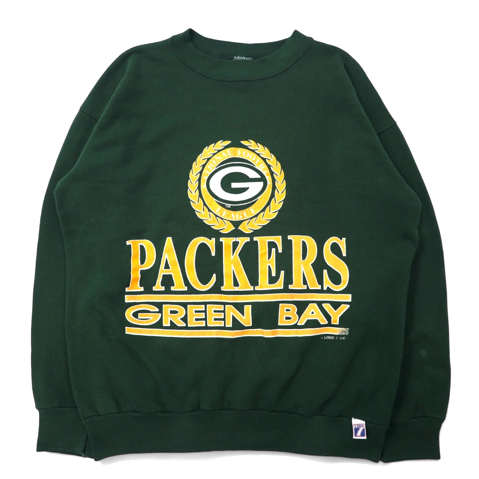 USA製 90年代 LOGO 7 NFL プリント スウェット L グリーン コットン GREEN BAY PACKERS パッカーズ