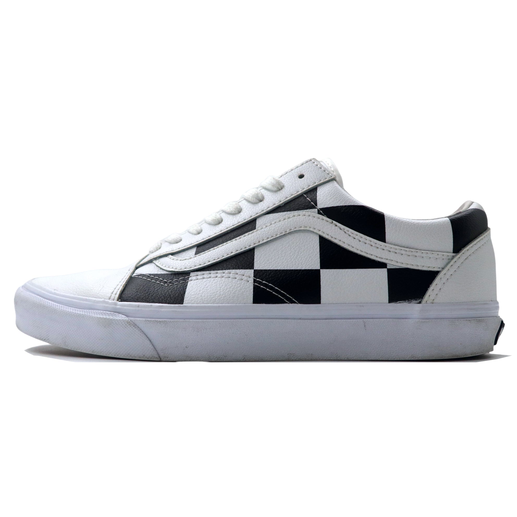 VANS オールドスクール スニーカー 28.5cm ホワイト ブラック チェッカー PVC レザー OLD SKOOL CHECKER BLACK/WHITE