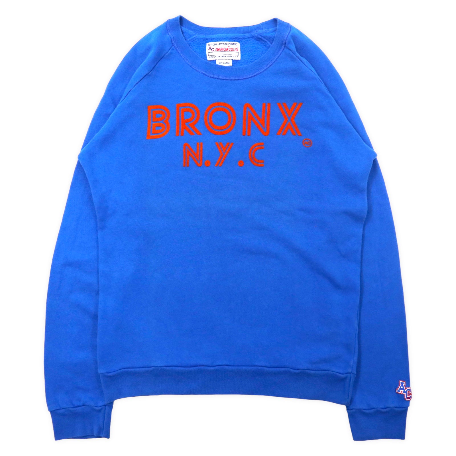 OFFICIAL AWARD PRODUCT by AMERICAN COLLEGE カレッジスウェット L ブルー コットン 裏起毛 BRONX N.Y.C