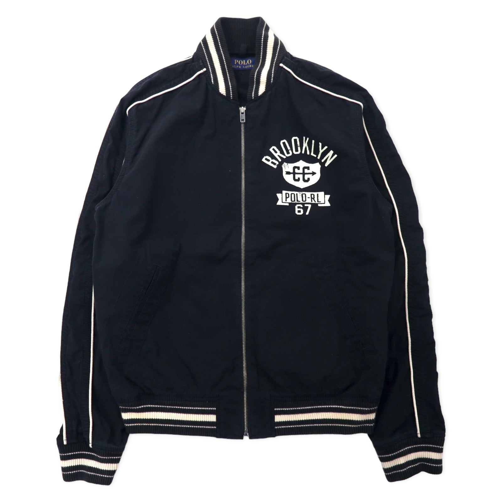 POLO RALPH LAUREN リブライン スタジャン M ブラック コットン TALONジップ "BROOKLYN" COTTON VERSITY JACKET