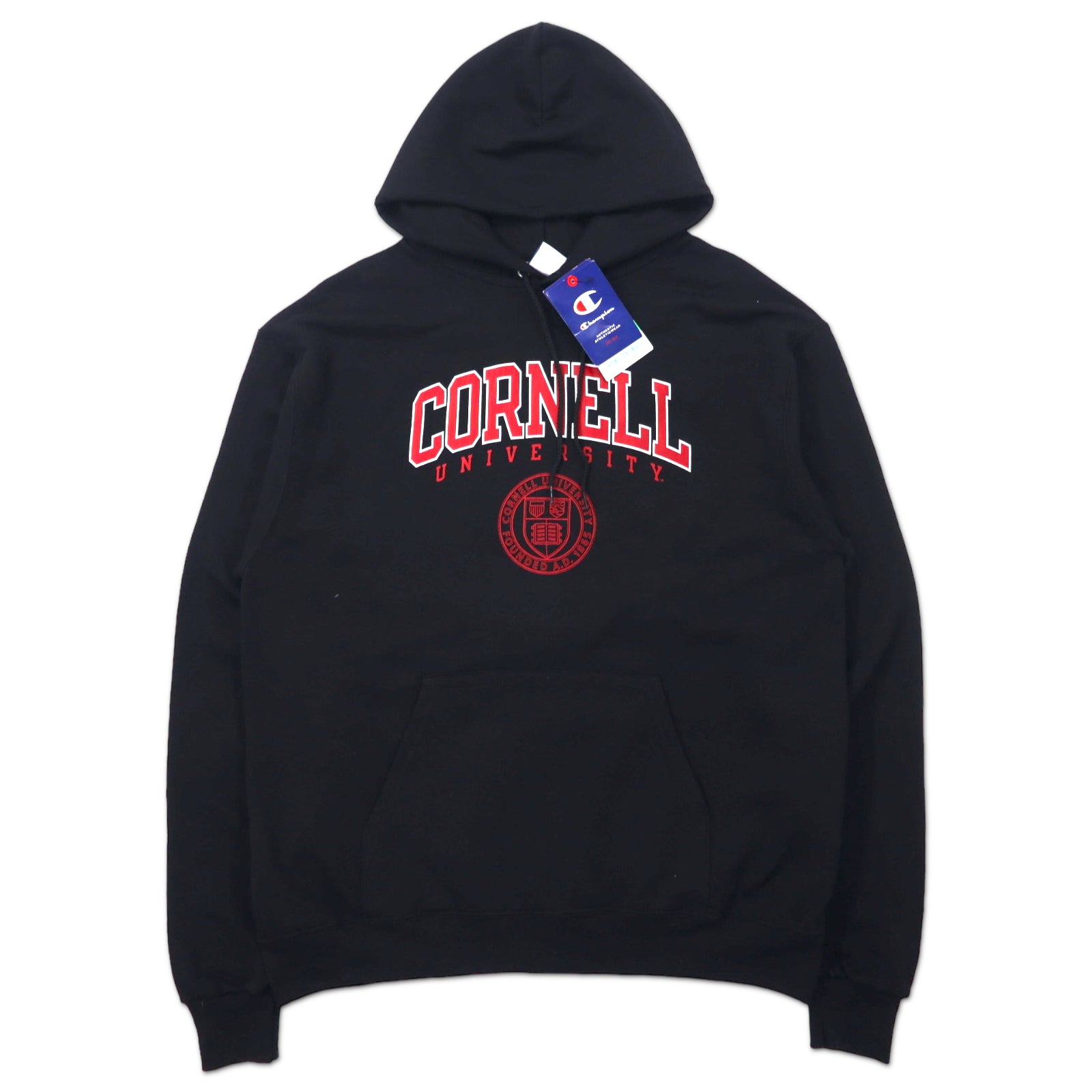 Champion カレッジプリント プルオーバーパーカー 2XL ブラック コットン 裏起毛 CORNELL UNIVERSITY エルサルバドル製 未使用品