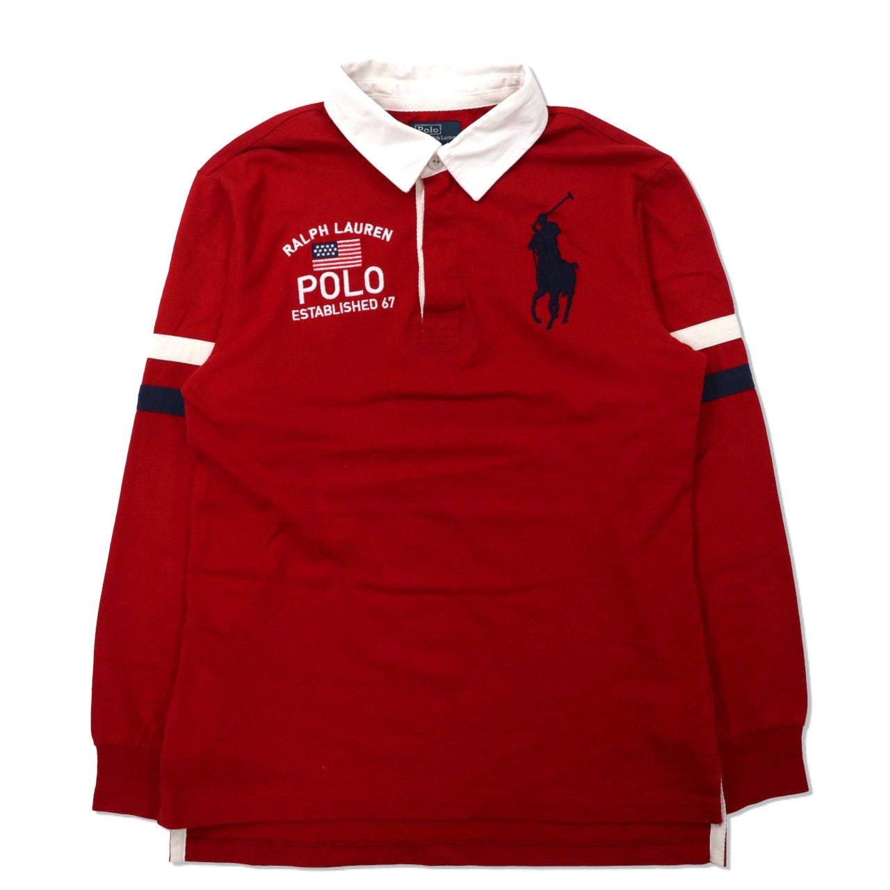 Polo by Ralph Lauren ビッグポニー ラガーシャツ L レッド コットン ロゴ刺繍 星条旗