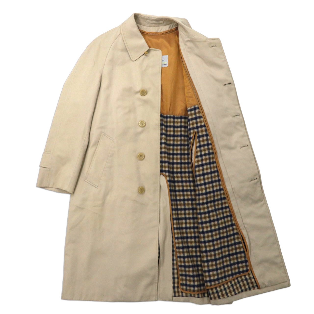 Aquascutum Balmacaan Coat M14 Beige Cotton Checked Liner Detachable England  MADE