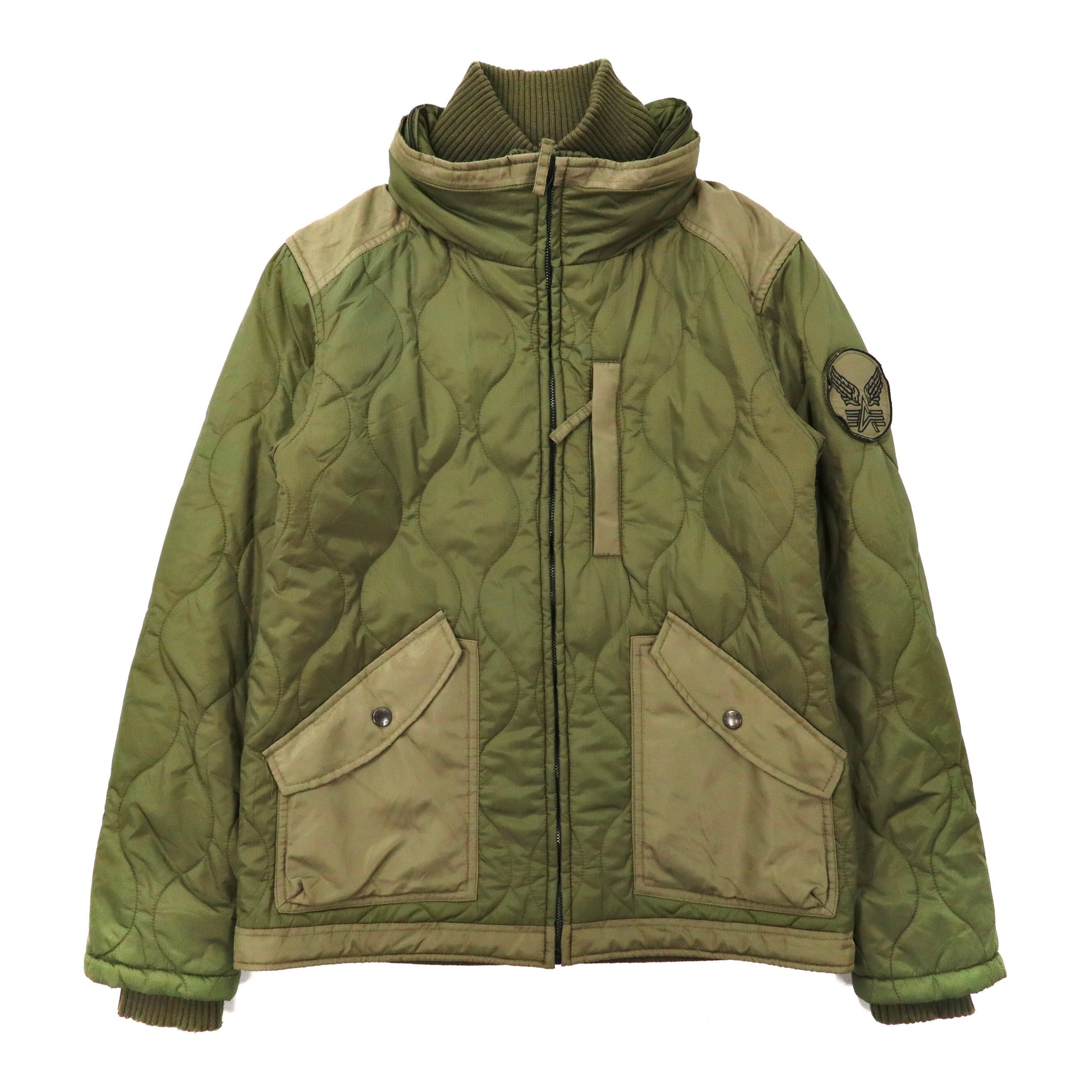 ALPHA INDUSTRIES INC. ミリタリーキルティングジャケット M カーキ ナイロン フード収納式 20168-036