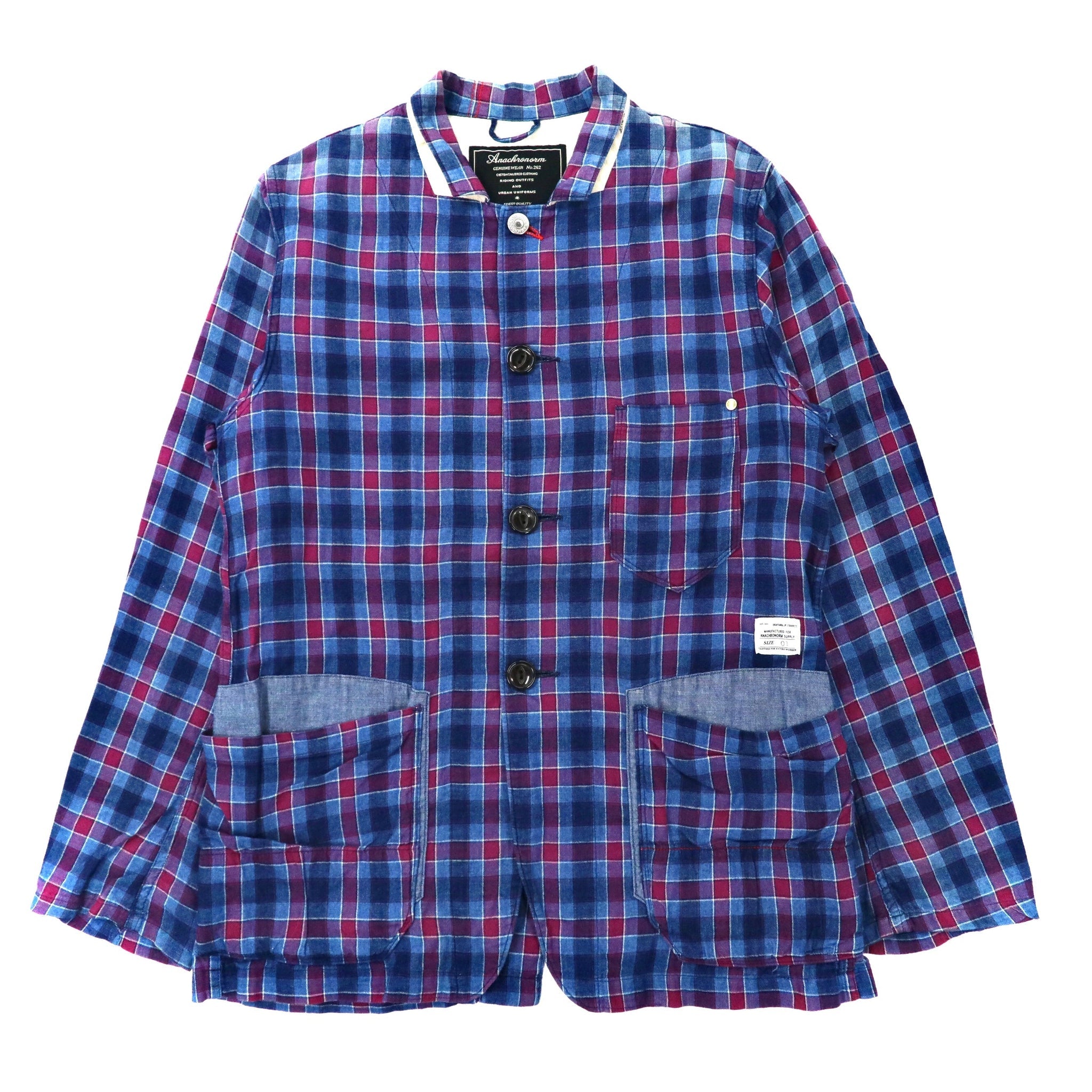 Anachronorm カバーオールシャツ 1 ブルー チェック コットン 日本製