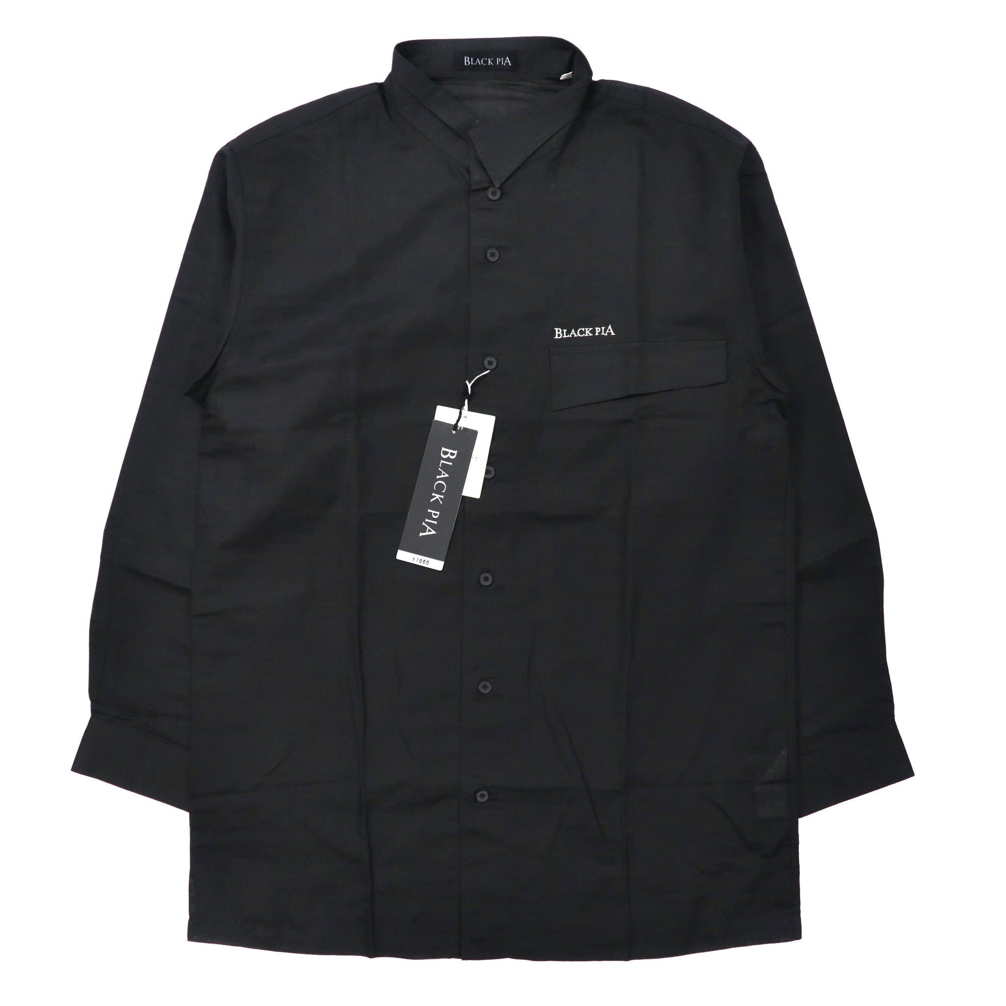BLACK PIA ( RAIKA ) アシンメトリーカラー デザインシャツ M ブラック リネン シースルー ロゴ刺繍 日本製 未使用品