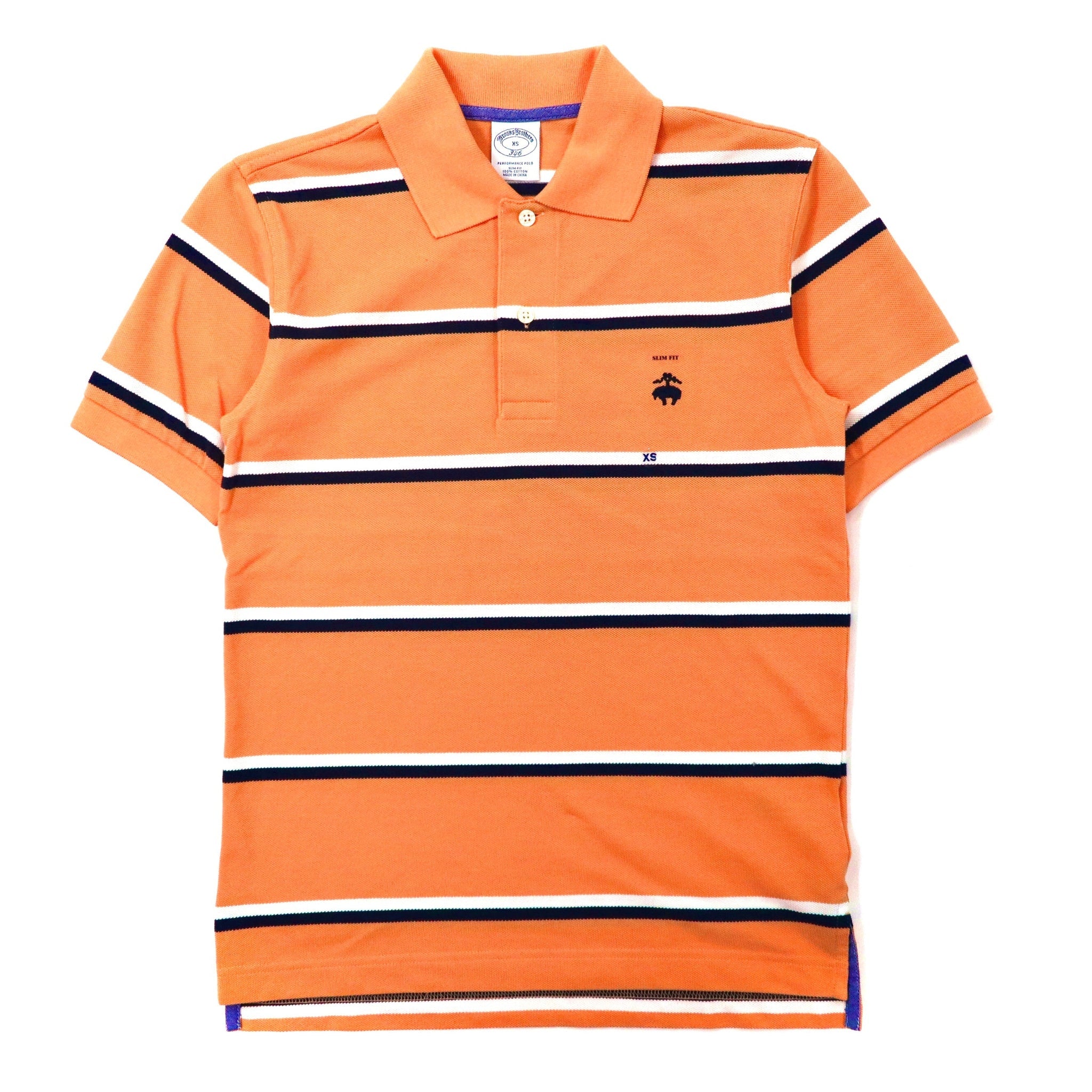 Brooks Brothers ボーダーポロシャツ XS オレンジ コットン SLIM FIT ワンポイントロゴ刺繍 未使用品