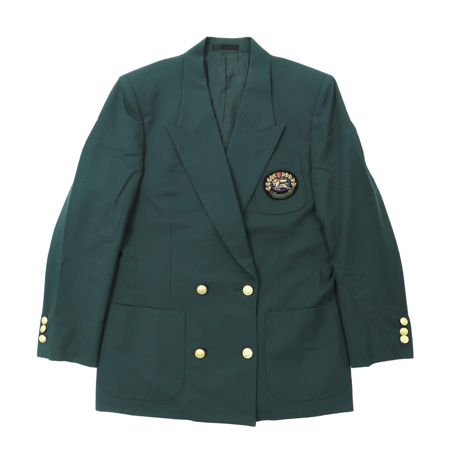 BURBERRYS Double Breasted Jacket Blazer 9AR Green Gold Button Emblem