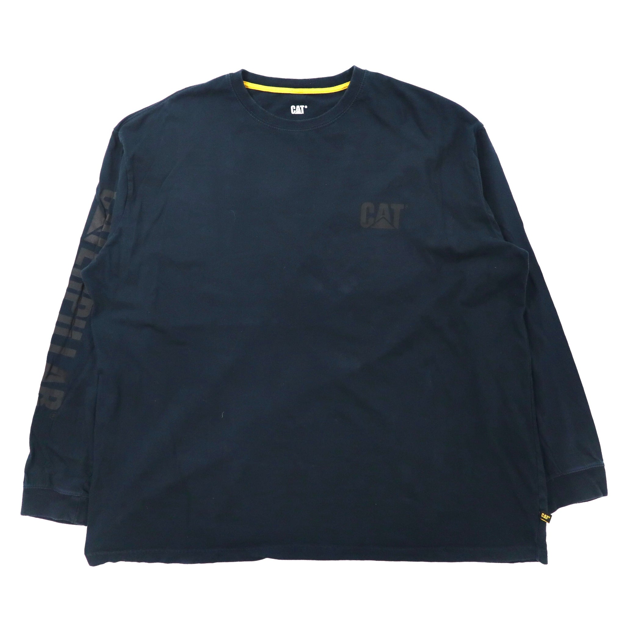 CAT ビッグサイズ ロングスリーブTシャツ 3XL ネイビー コットン ロゴプリント 袖ロゴ パキ綿