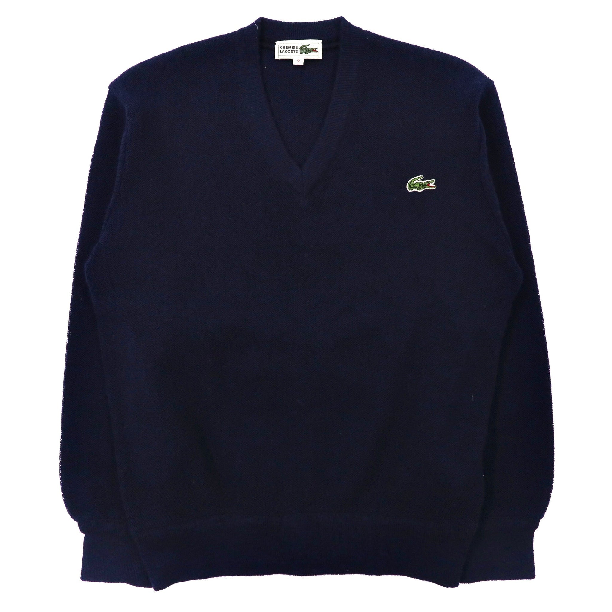 CHEMISE LACOSTE Vネックニット セーター 2 ネイビー ウール ワンポイントロゴ 80年代 日本製