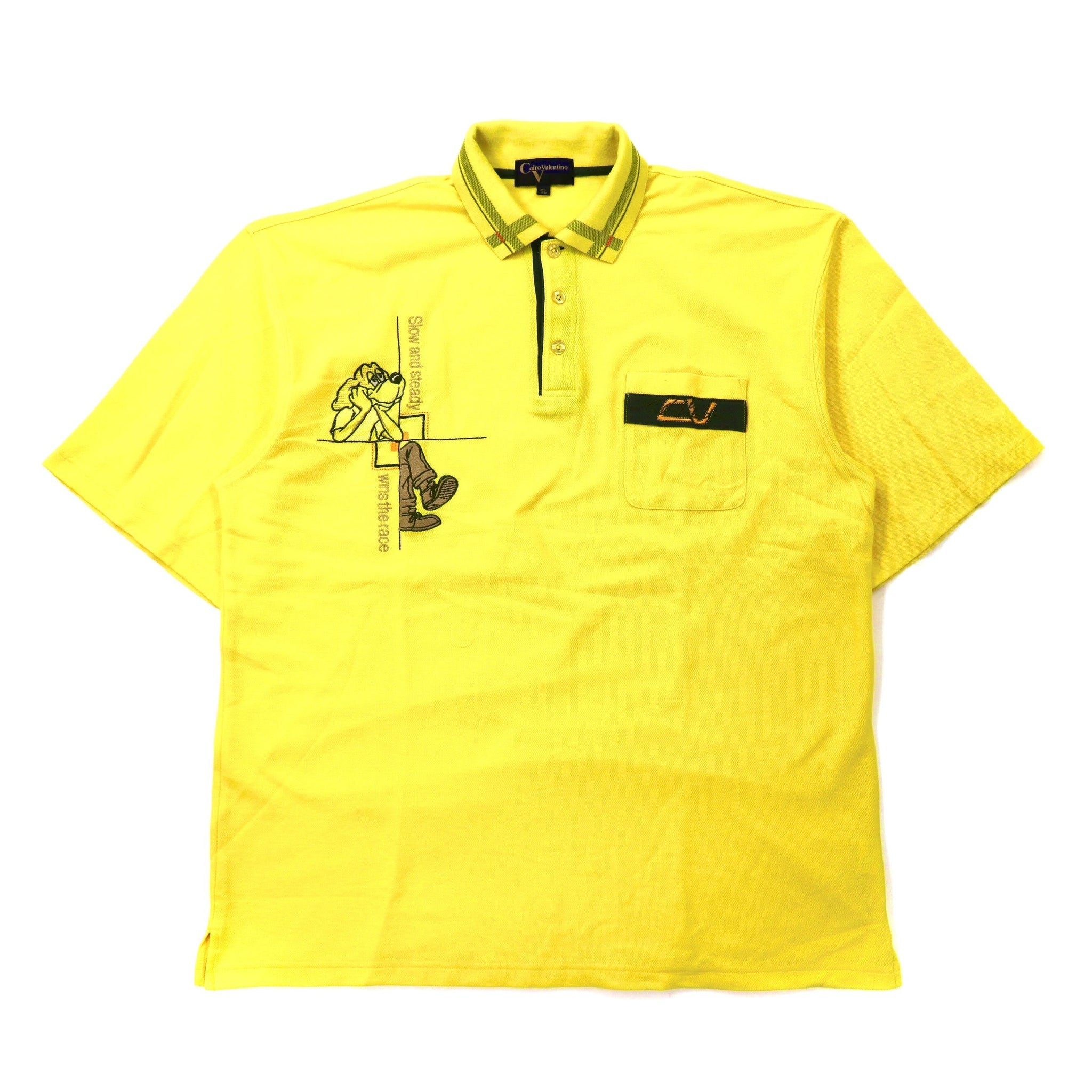 Calro Valentino ビッグサイズ ポロシャツ 5L イエロー コットン 犬 キャラクター刺繍