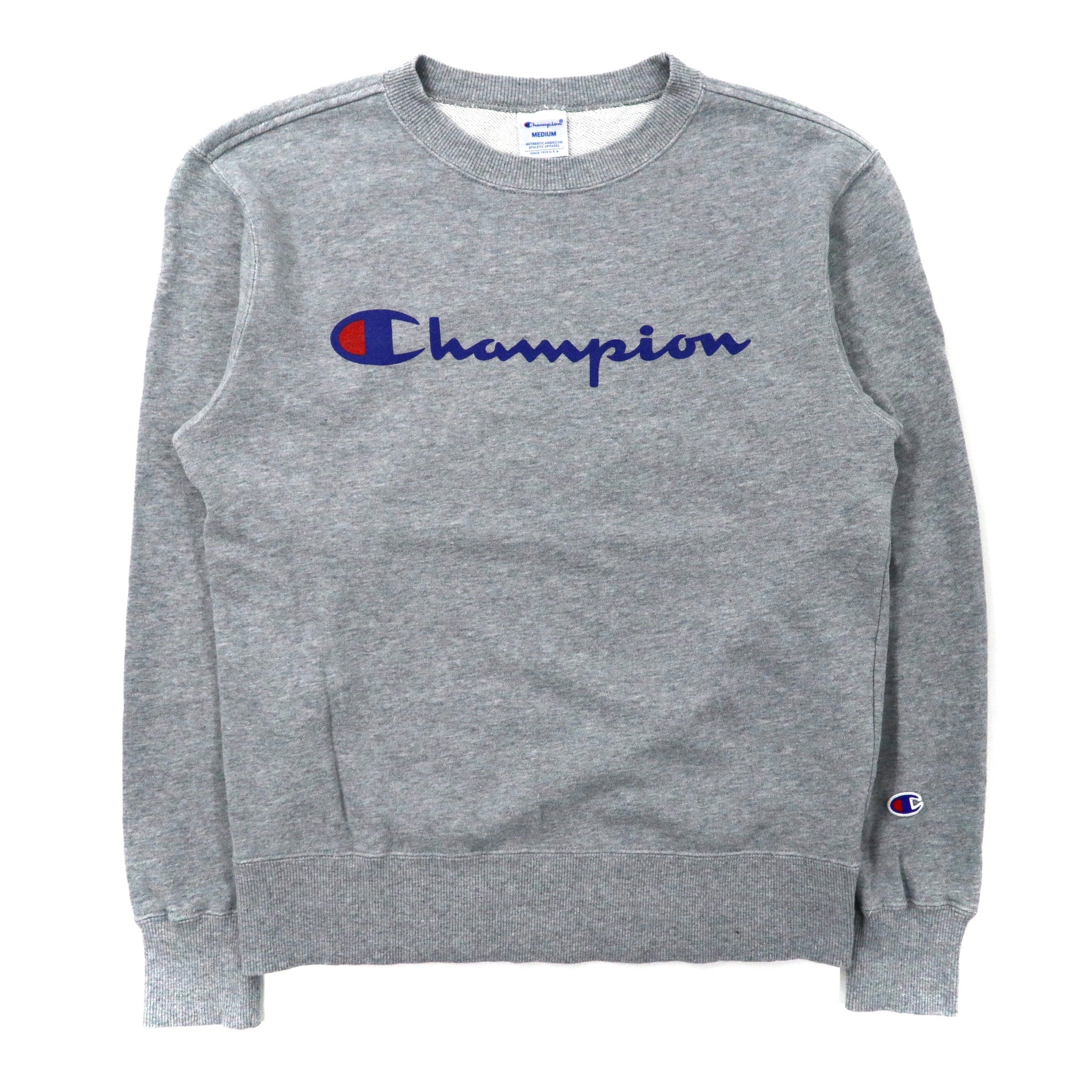 Champion ビッグロゴプリントスウェット M グレー コットン スクリプトロゴ