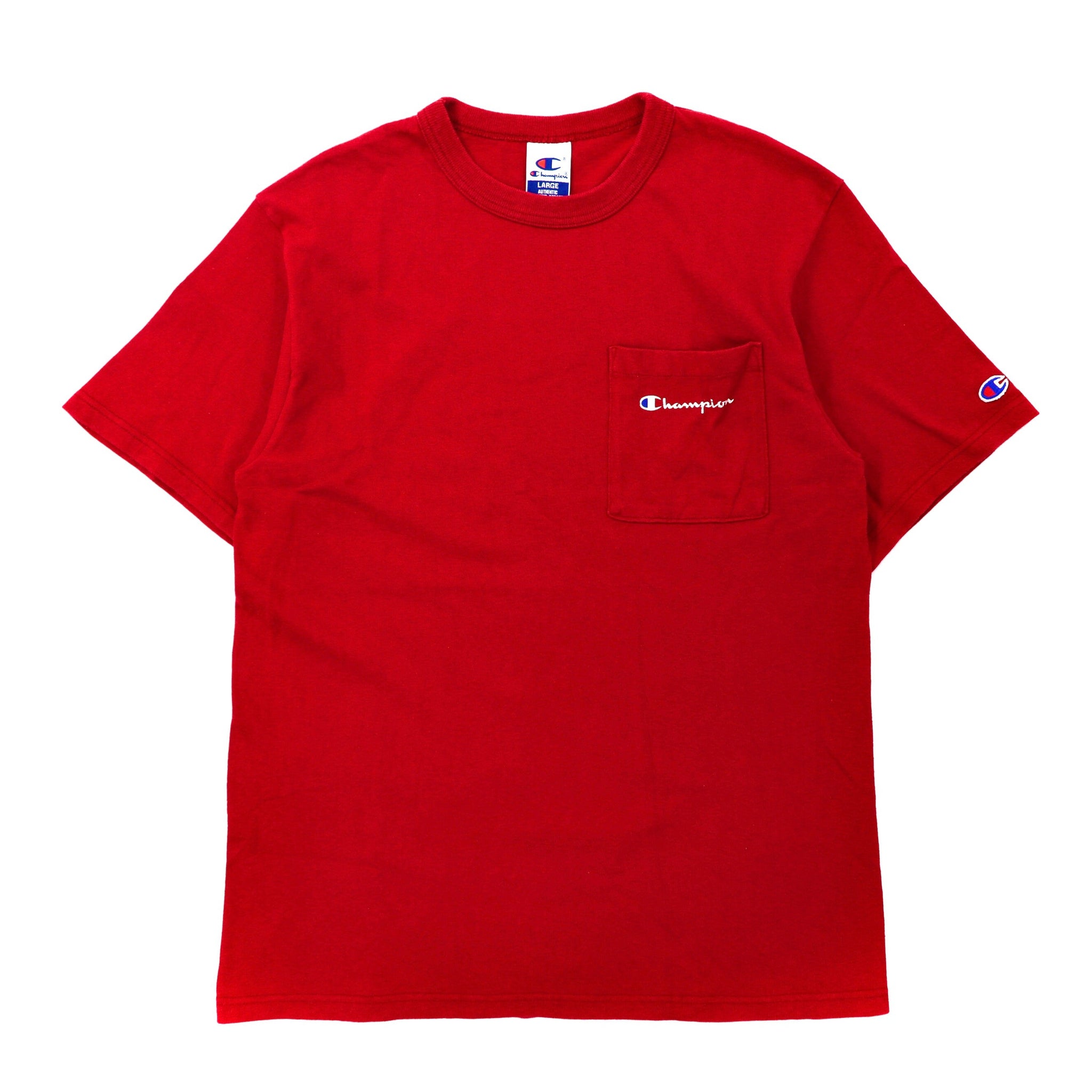 Champion ポケットTシャツ L レッド コットン ヘビーウェイト スクリプトロゴプリント 90年代 USA製