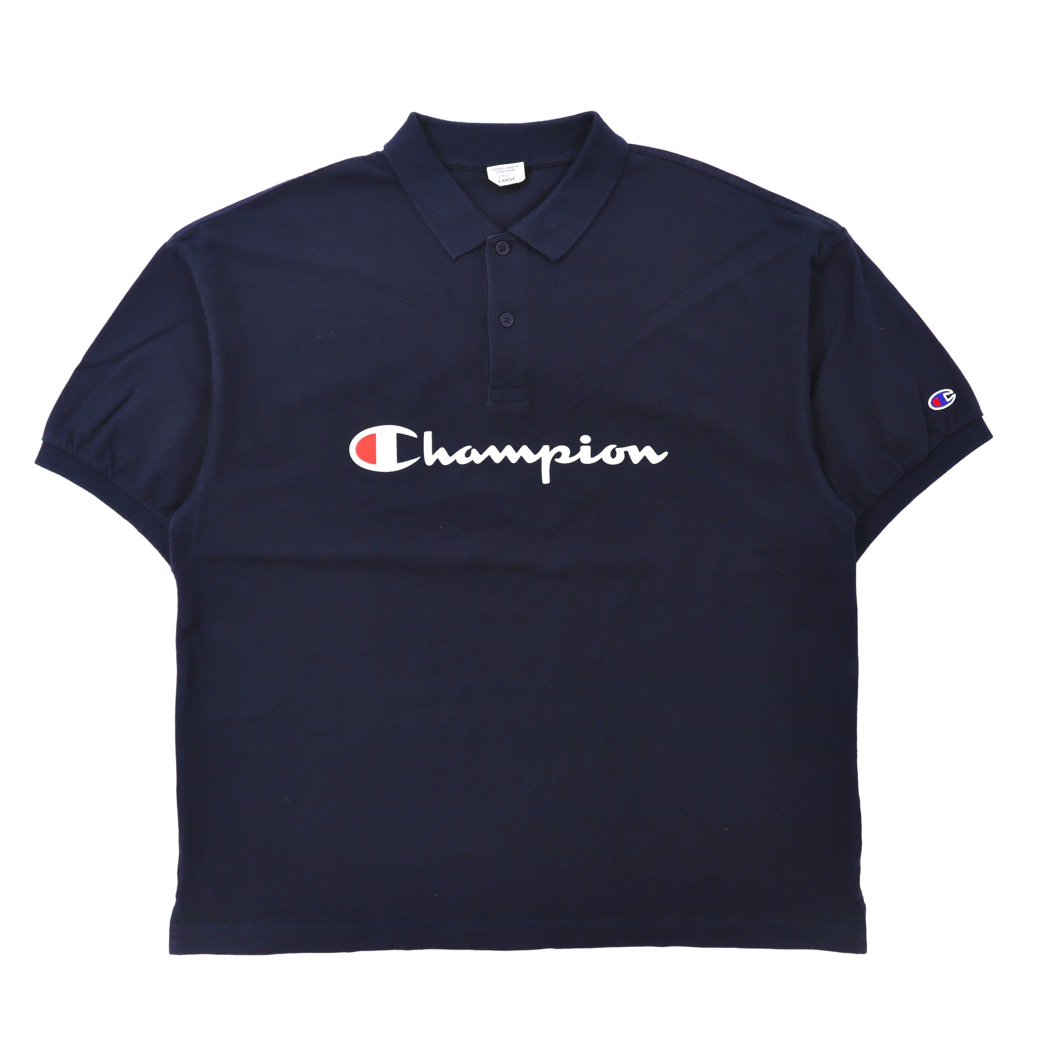 Champion ポロシャツ L ネイビー コットン スクリプトロゴプリント