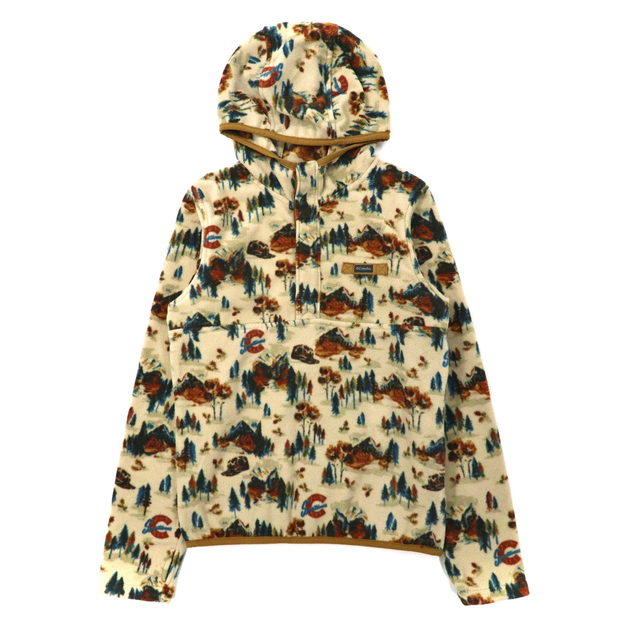 Columbia ハーフスナップフリースパーカー M ベージュ ポリエステル 総柄  MOUNTAIN SIDE FLEECE HOODIE AY1314