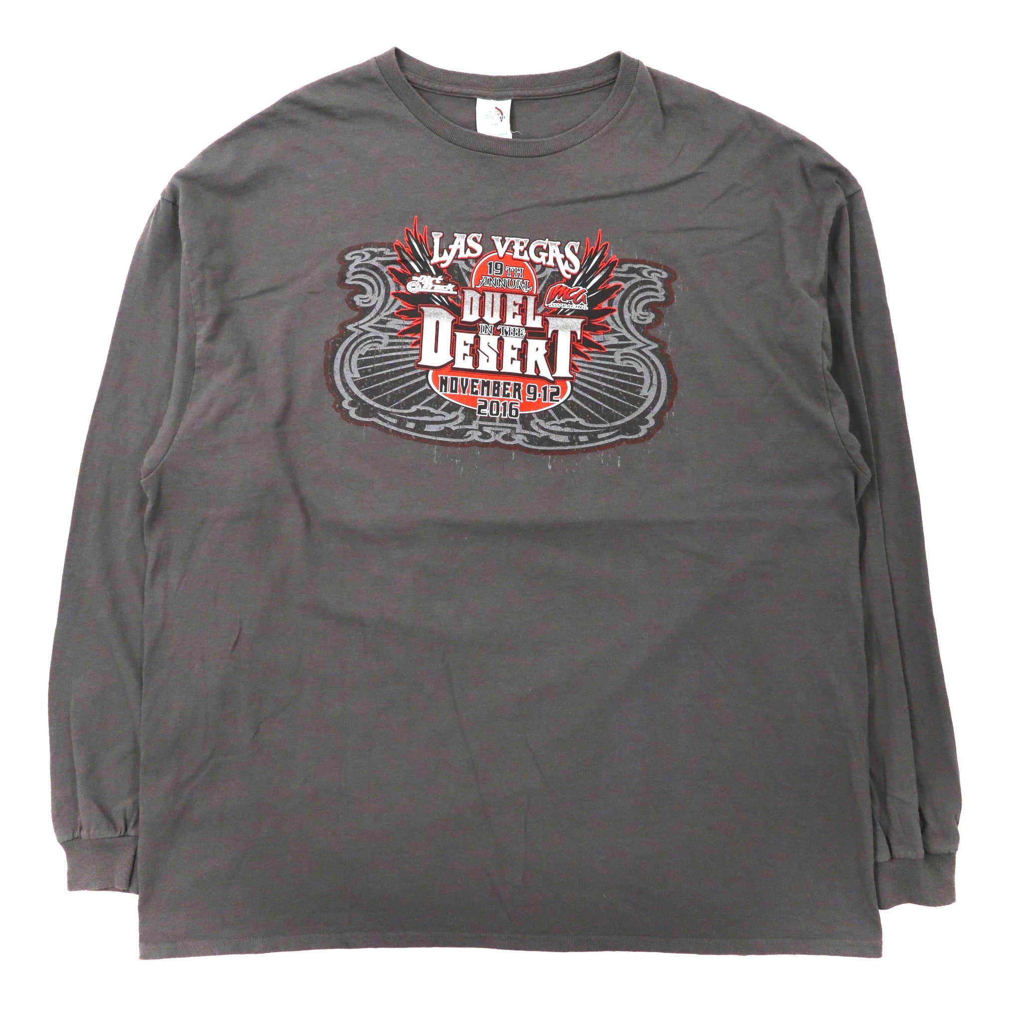 DELTA ビッグサイズ レーシングプリントTシャツ 3XL グレー コットン バックプリント DUEL IN THE DESERT