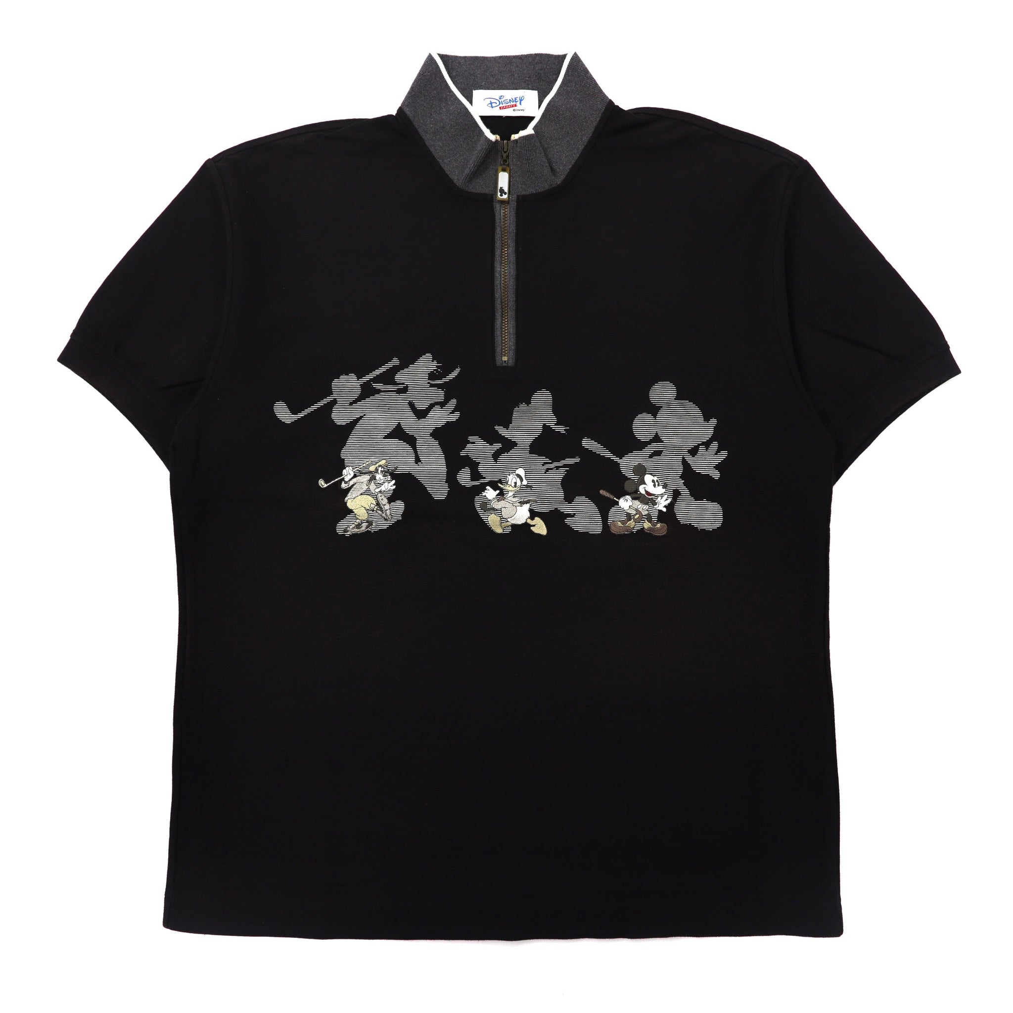 DISNEY SPORTS ハーフジップポロシャツ L ブラック コットン キャラクター刺繍 90年代