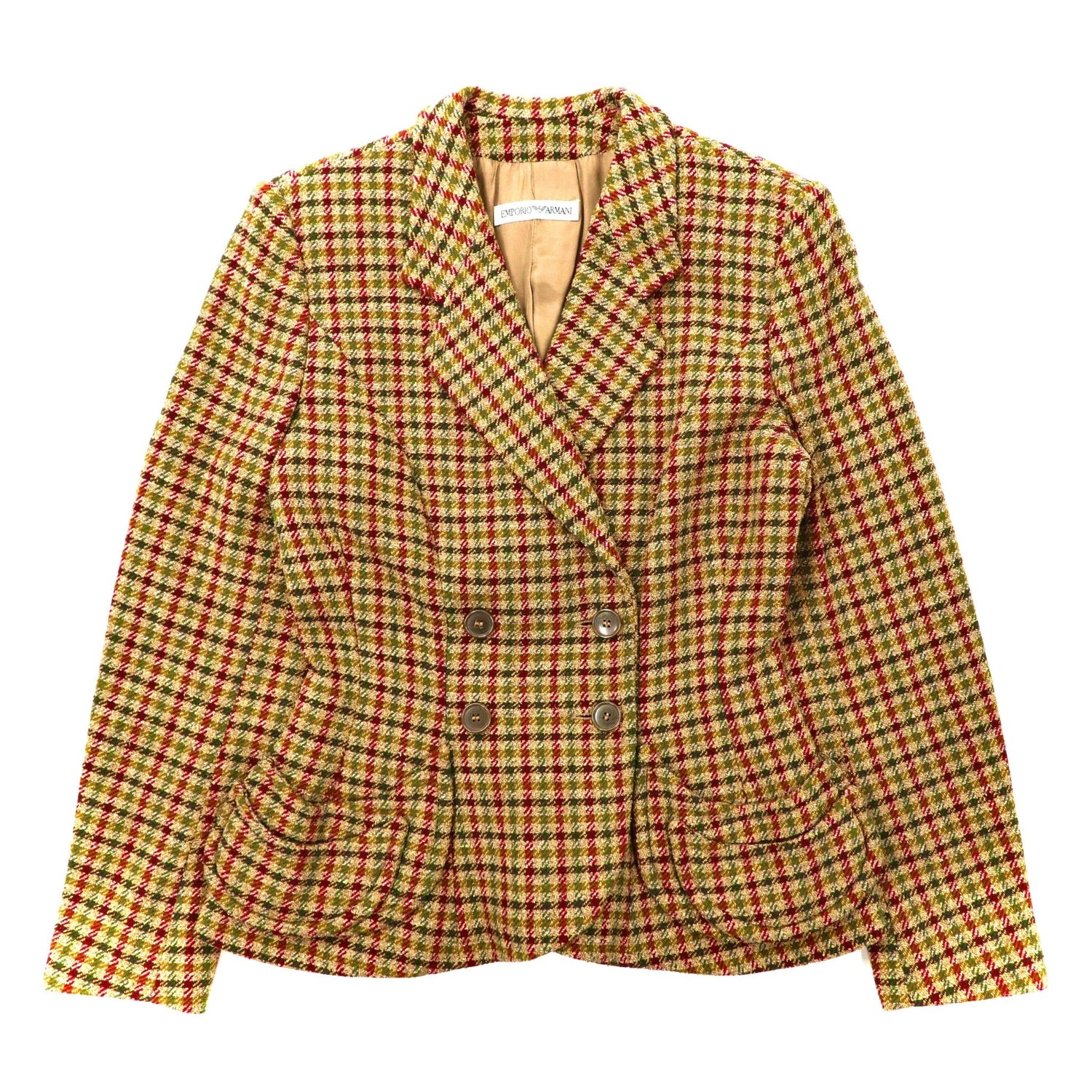 EMPORIO ARMANI Double Tailored Jacket 40 Brown CHECKED Wool Silk