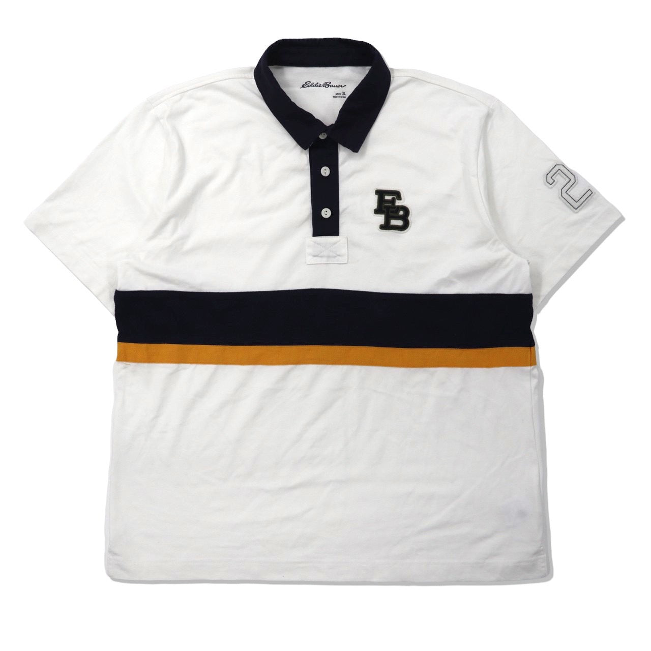 Eddie Bauer ポロシャツ XL ホワイト コットン ロゴ ナンバリング ビッグサイズ