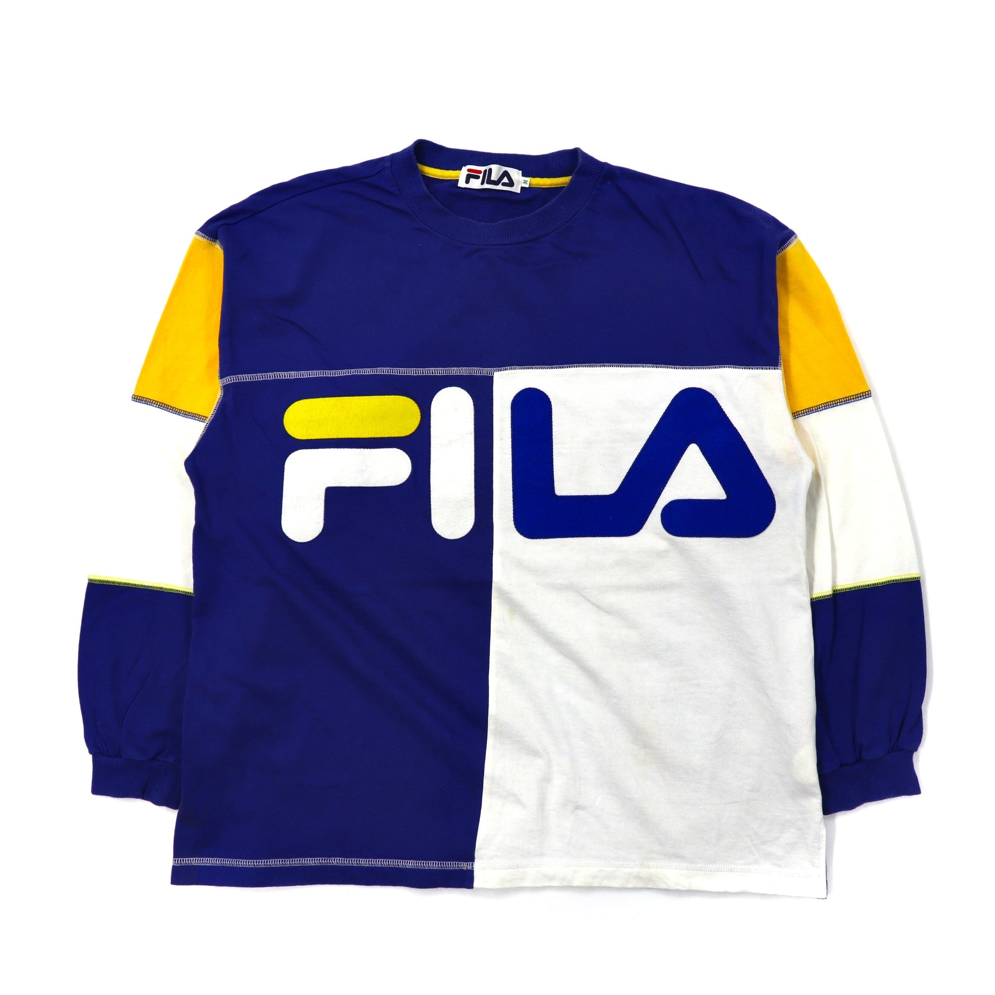 FILA クルーネックスウェット M ブルー コットン ロゴ 90年代