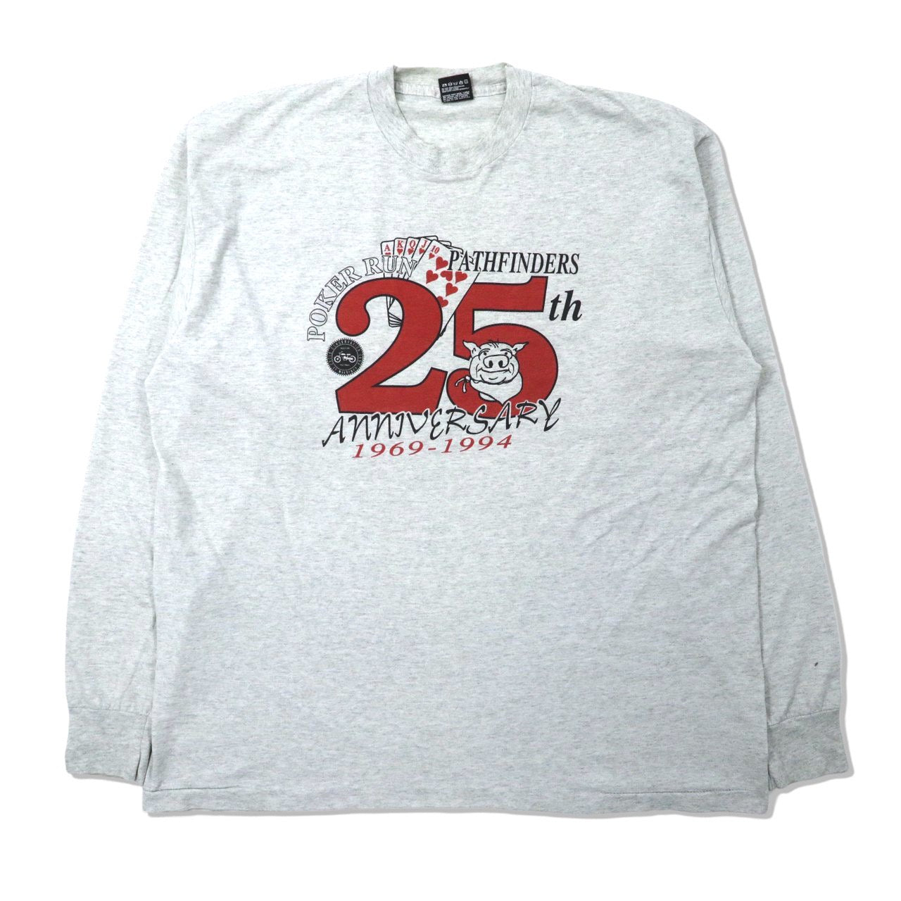 FRUIT OF THE LOOM ビッグサイズ ロングスリーブTシャツ XXL グレー コットン PORKER RUN 25周年記念 両面プリント 90年代 USA製