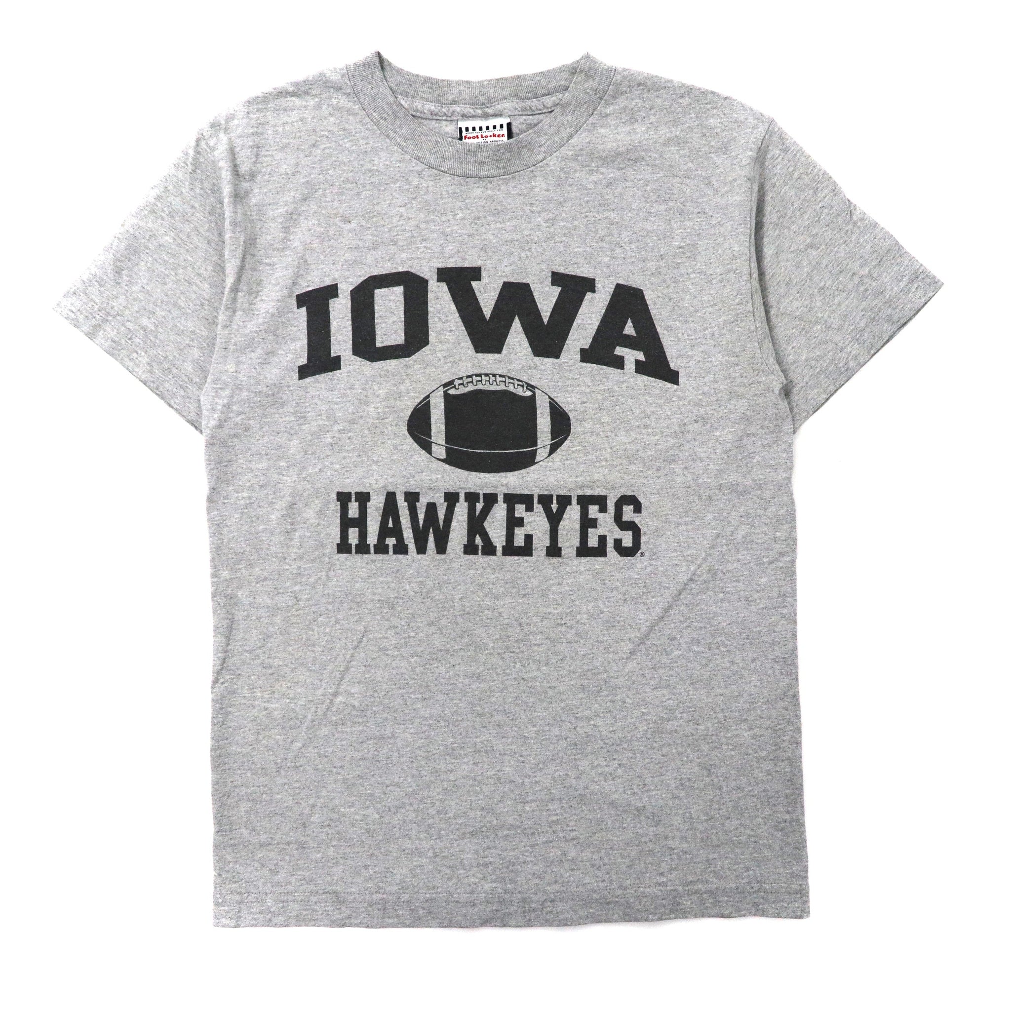 Foot Locker カレッジフットボールTシャツ S グレー コットン IOWA HAWKEYES 90年代 メキシコ製