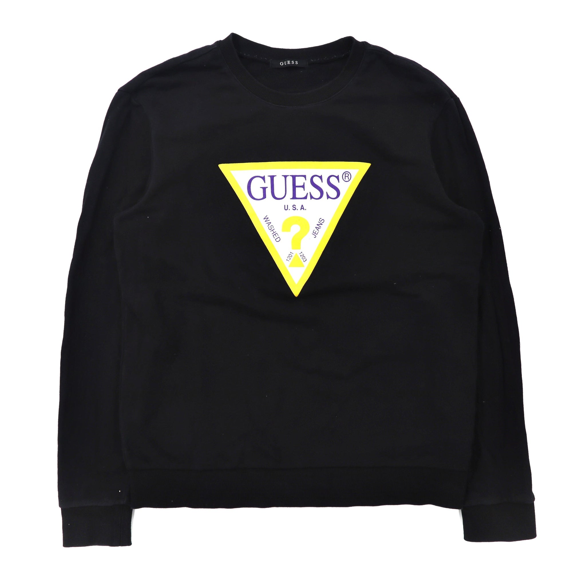 GUESS クルーネックスウェット L ブラック コットン ロゴプリント