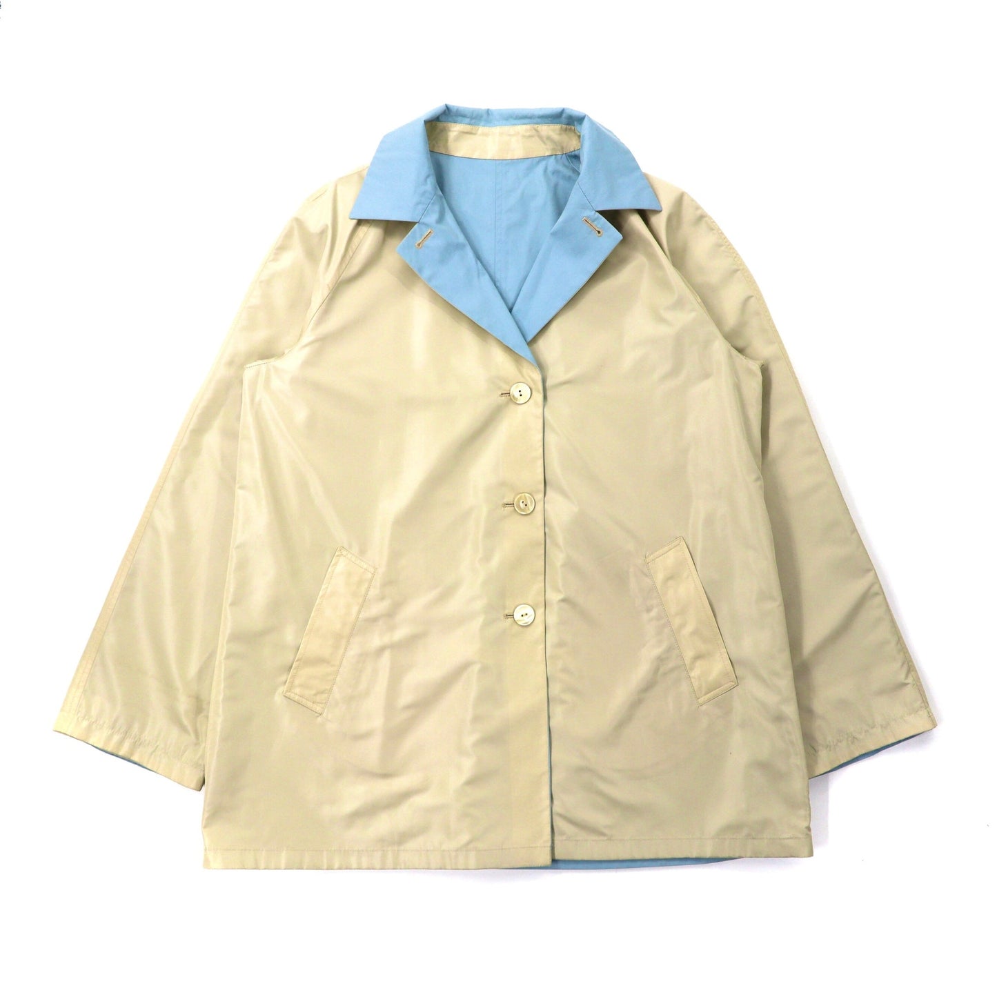 HERNO Spring COAT Reversible 48 Beige Blue Cotton Italian MADE