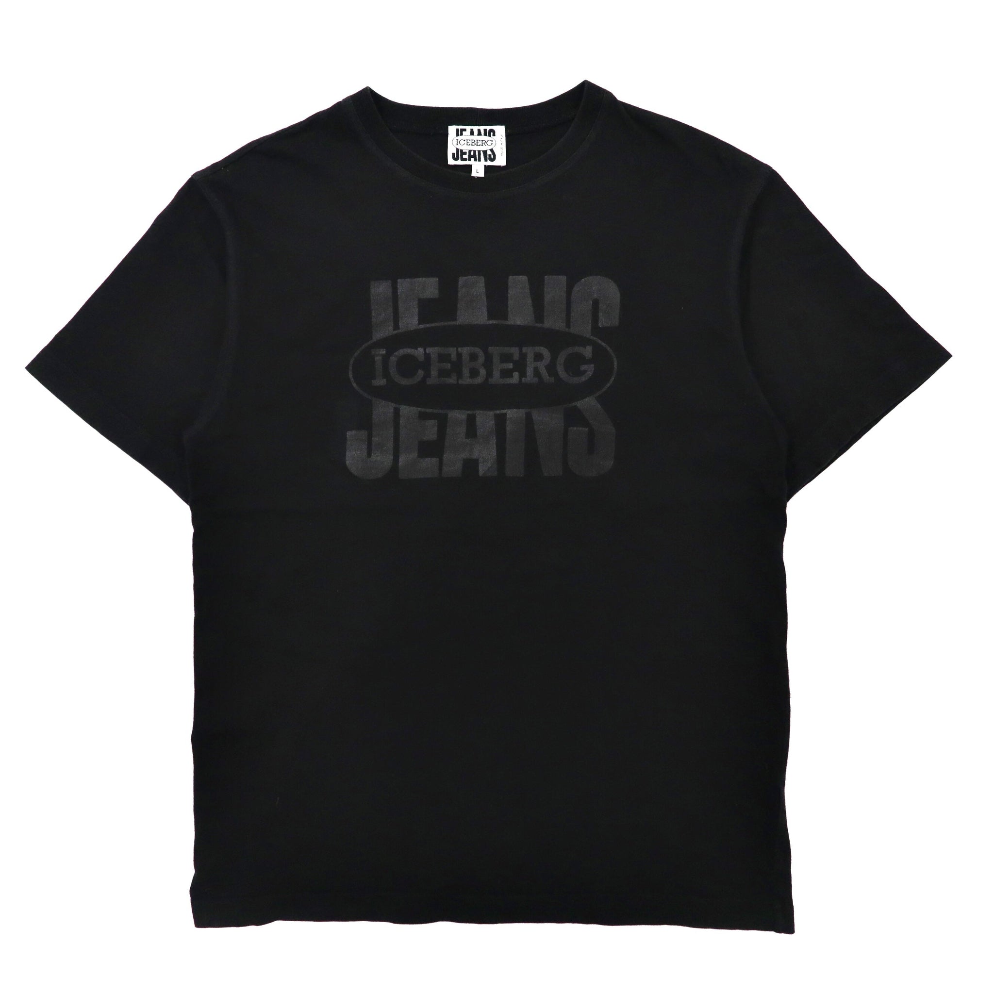 ICEBERG JEANS ビッグロゴプリントTシャツ L ブラック コットン イタリア製