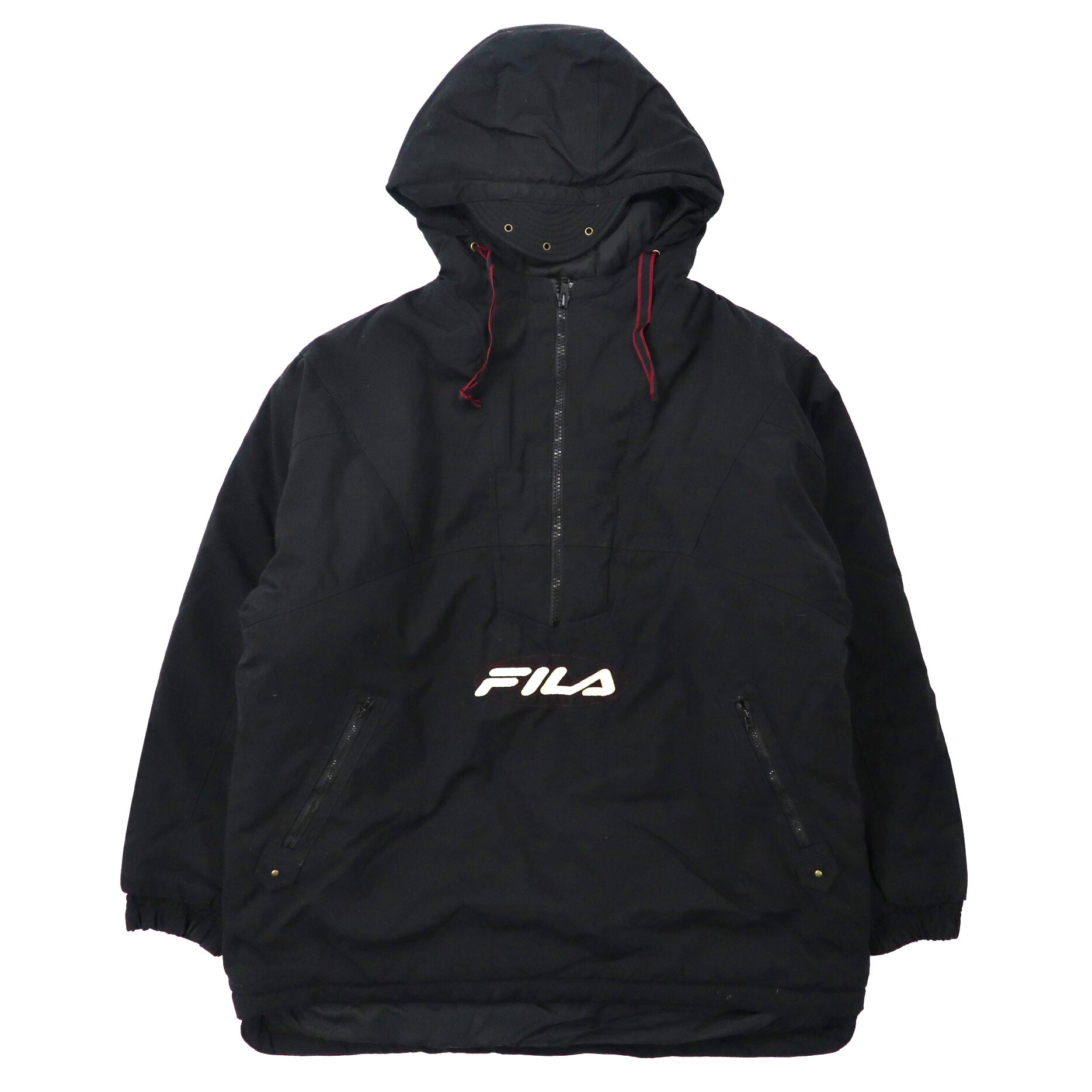 FILA ダウン アノラックパーカー XL ブラック ナイロン ロゴ刺繍 ビッグサイズ 90年代