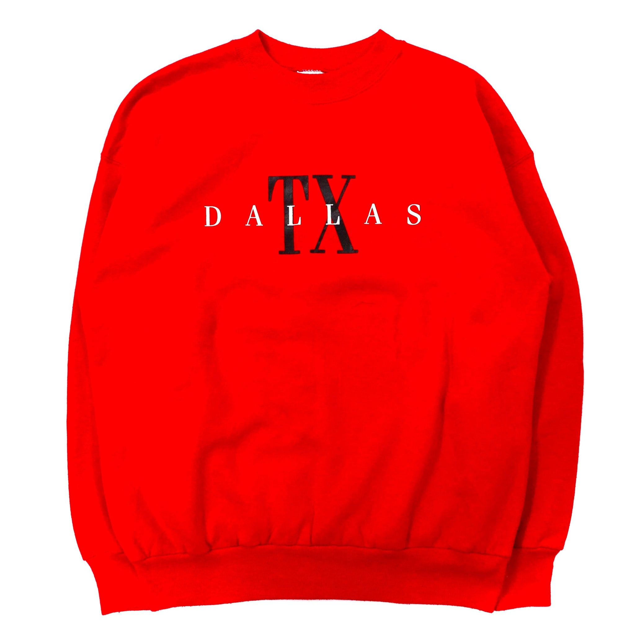 Hanes ビッグサイズ プリントスウェット L レッド コットン 裏起毛 TEXAS DALLAS 90年代 メキシコ製