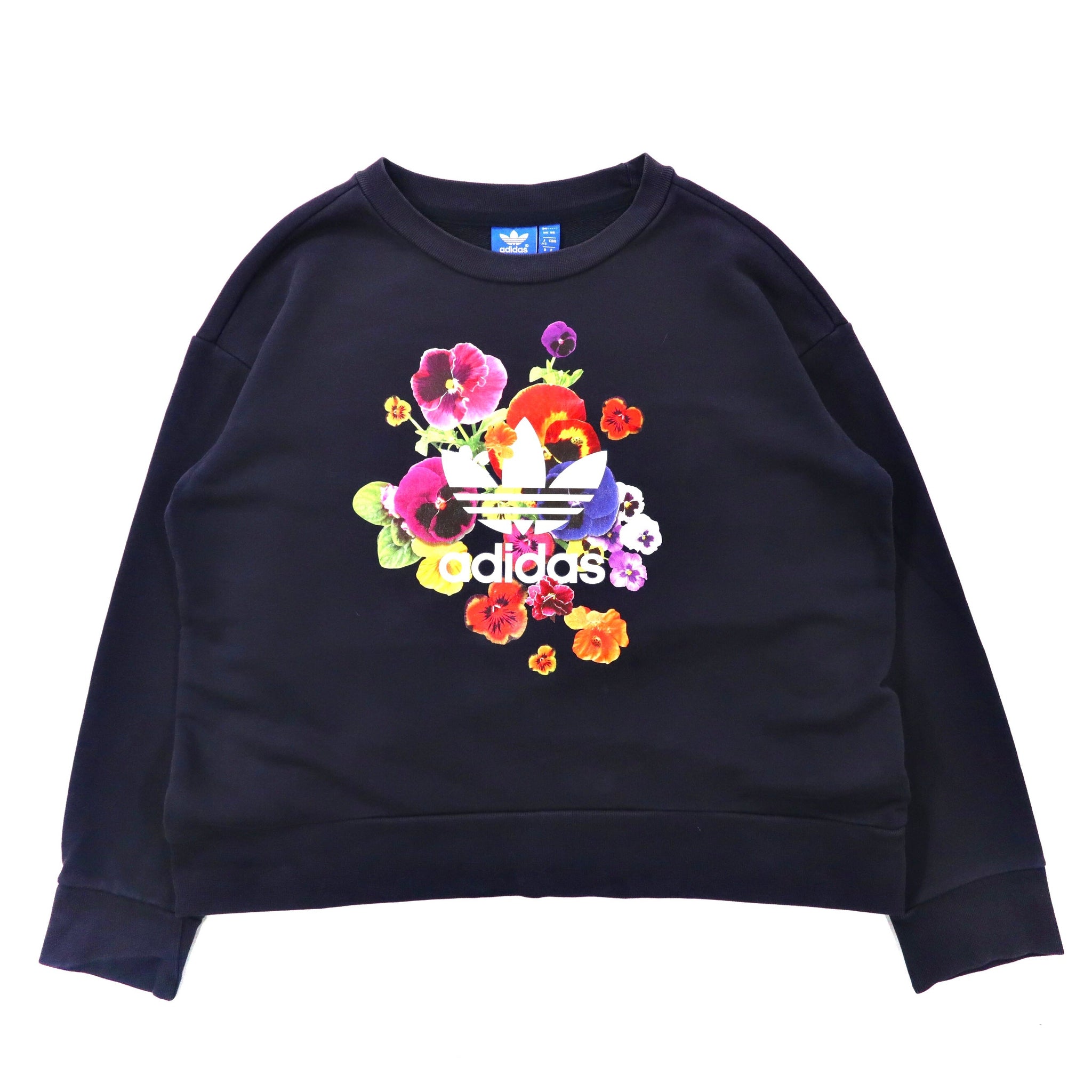 adidas originals トレフォイルロゴプリントスウェット S ネイビー コットン FLORAL SWEATHER AZ3243