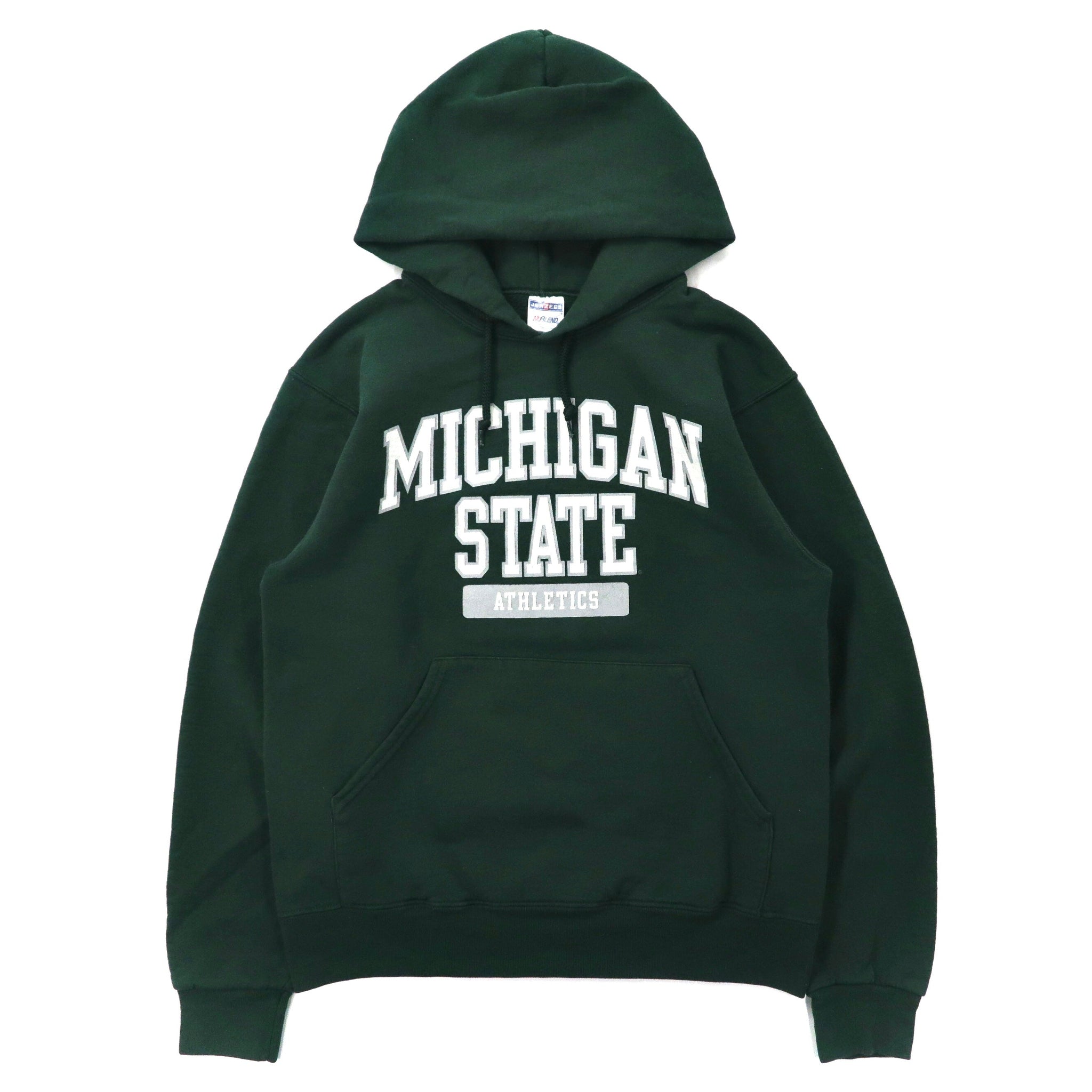 JERZEES カレッジ パーカー S グリーン コットン 裏起毛 プリント MICHIGAN STATE ホンジュラス製