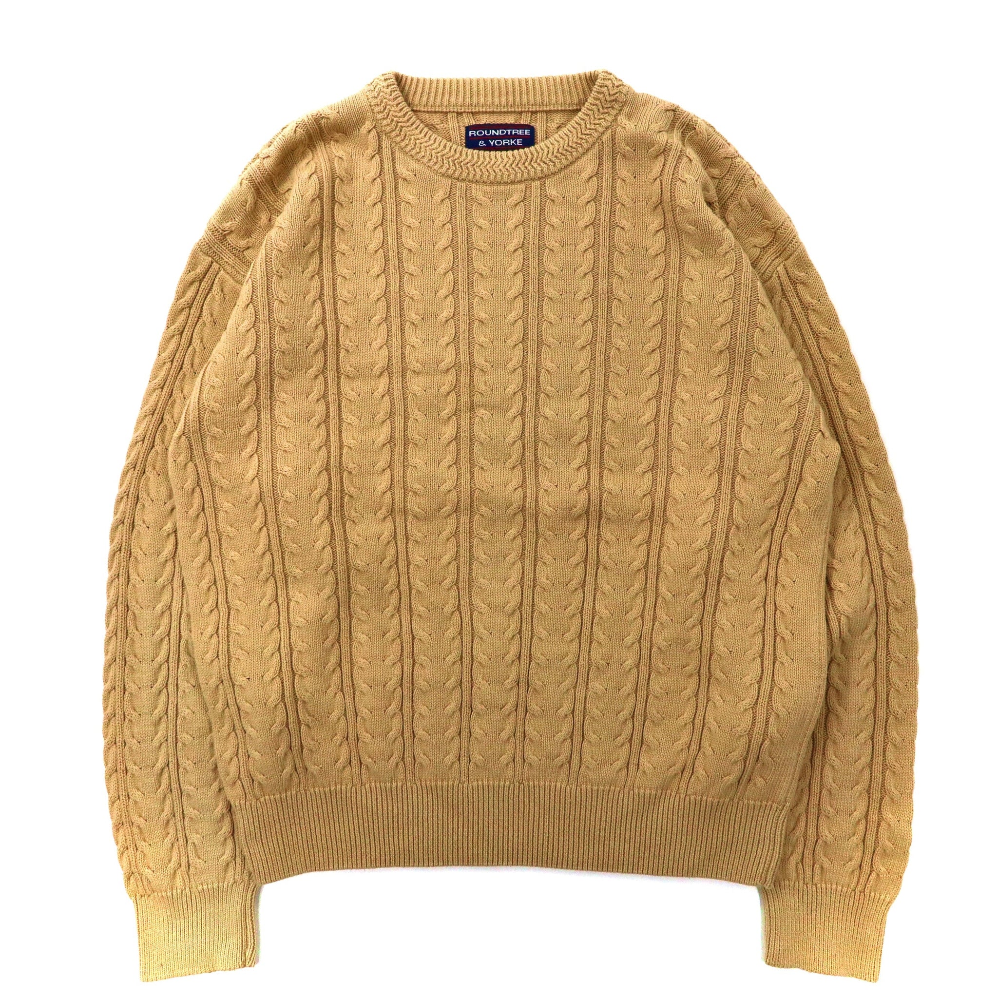 90's Cable Cotton Knit Sweater ビッグサイズ ケーブルニット セーター M ベージュ コットン ROUNDTREE & YORKE 90年代