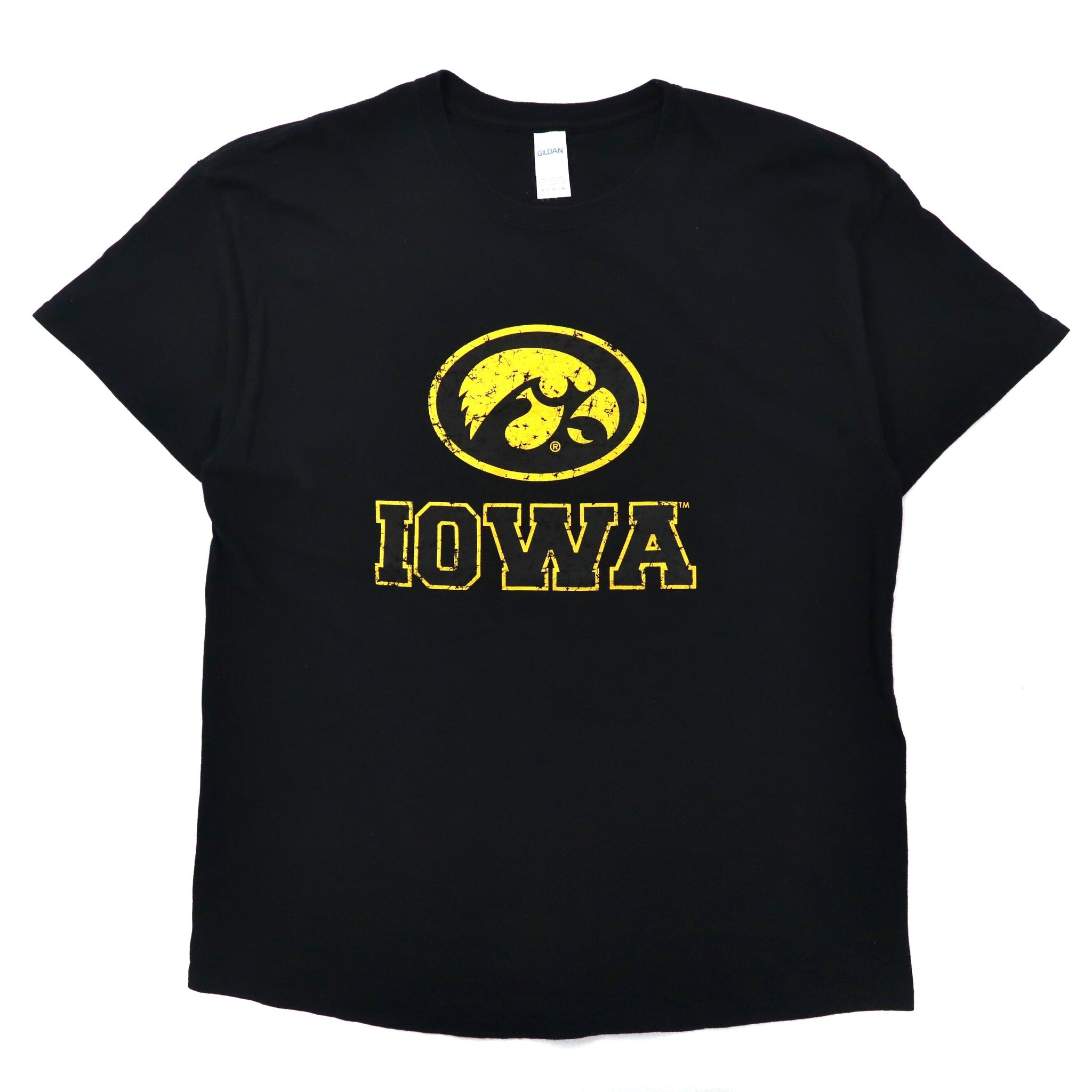 GILDAN ビッグサイズ カレッジプリントTシャツ XL ブラック コットン IOWA ドミニカ共和国製