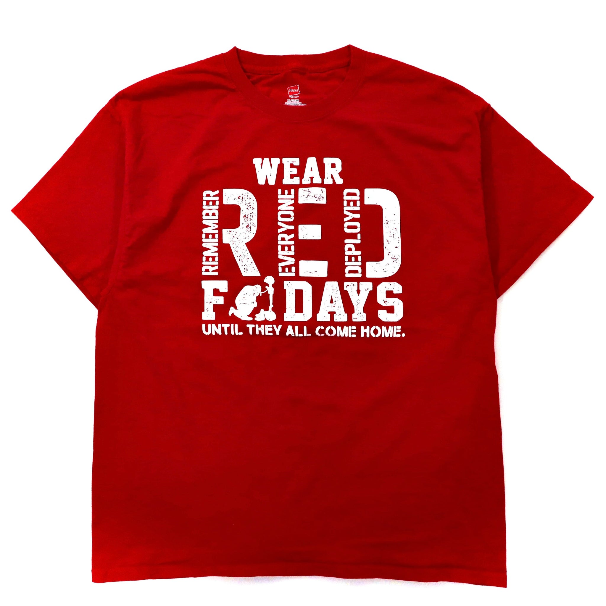 Hanes ビッグサイズ プリントTシャツ XL レッド コットン 両面プリント WEAR RED FRIDAYS 日本米軍