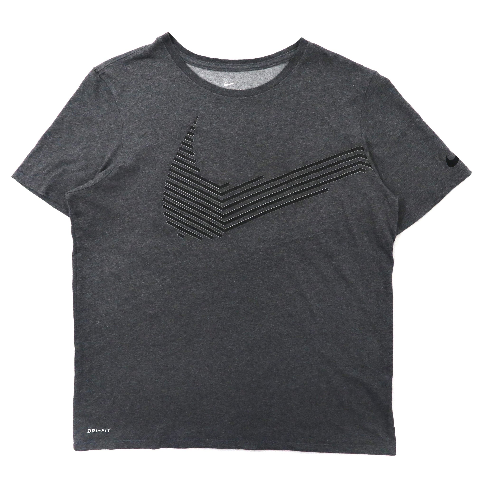 NIKE ビッグスウォッシュTシャツ L グレー コットン 両面プリント DRI-FIT メキシコ製