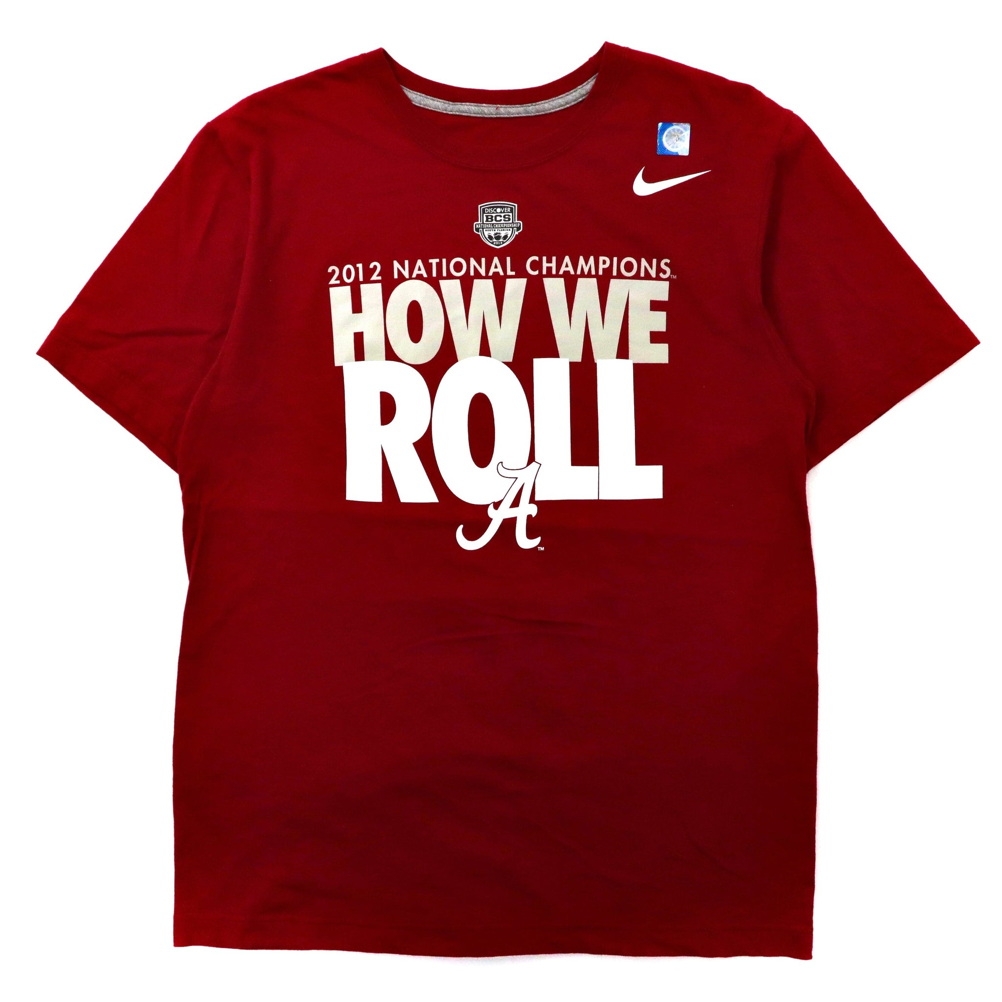 NIKE フットボールプリントTシャツ M レッド コットン HOW WE ROLL