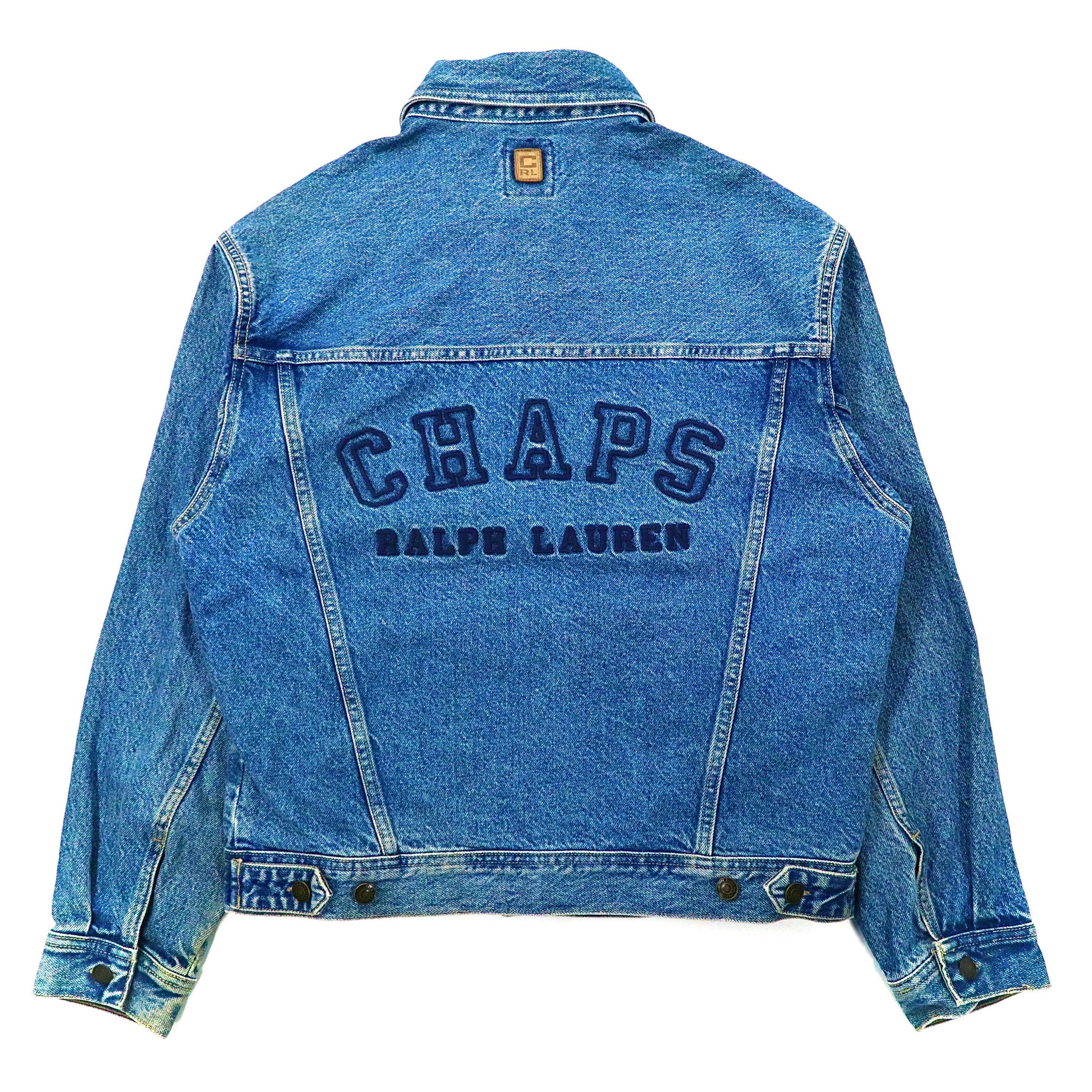 CHAPS RALPH LAUREN デニムジャケット L ブルー バックロゴ刺繍 90年代