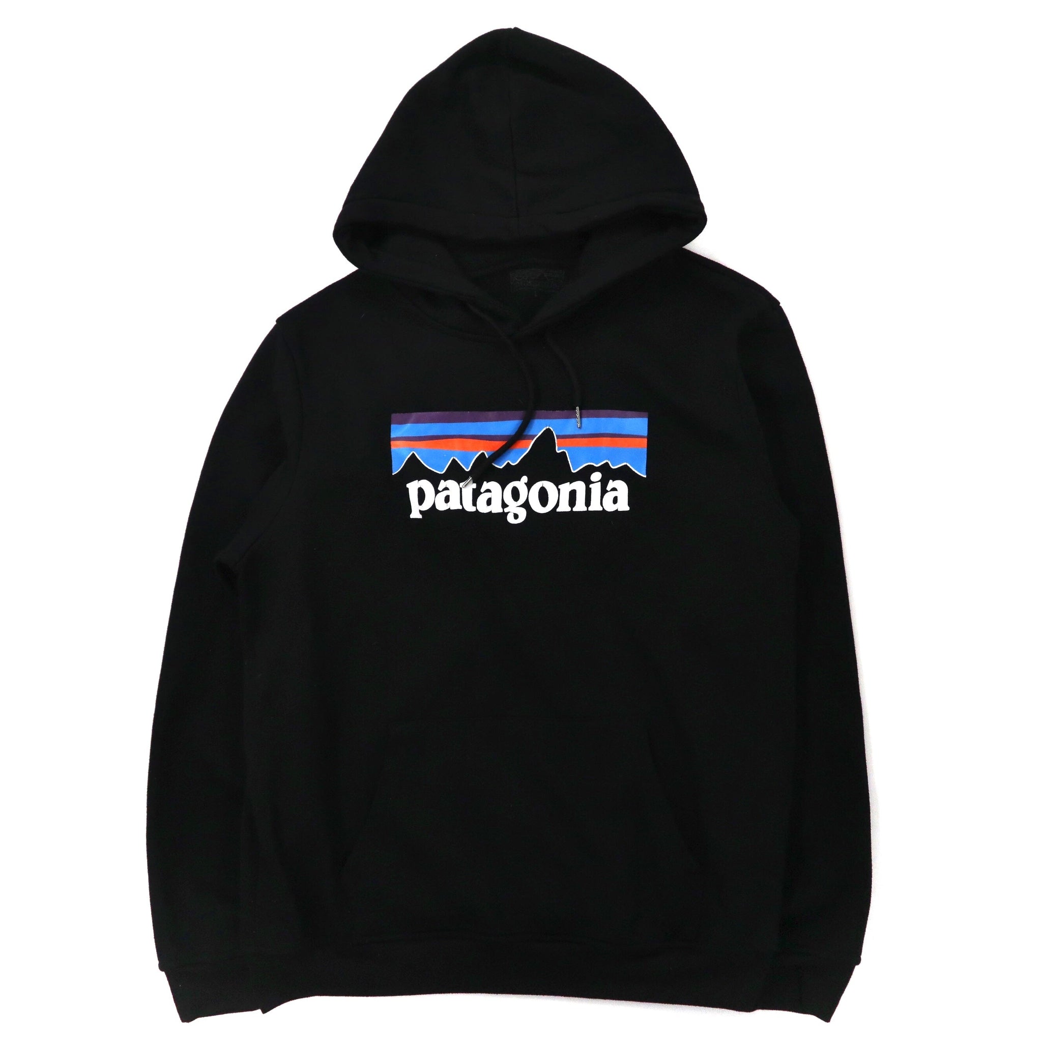 patagonia ロゴプリントパーカー L ブラック コットン 裏起毛 スリランカ製