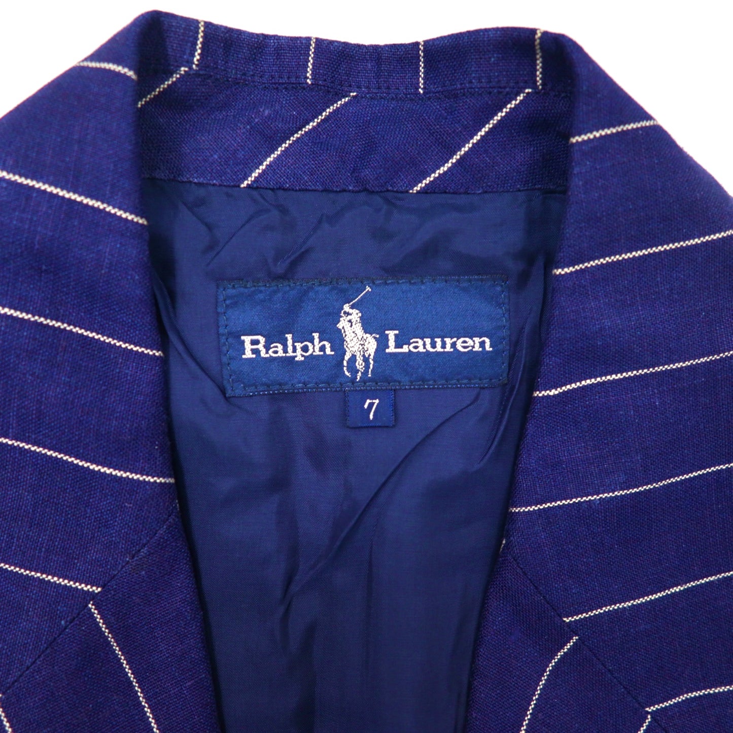 Ralph Lauren リネンテーラードジャケット 7 ネイビー ストライプ 金ボタン