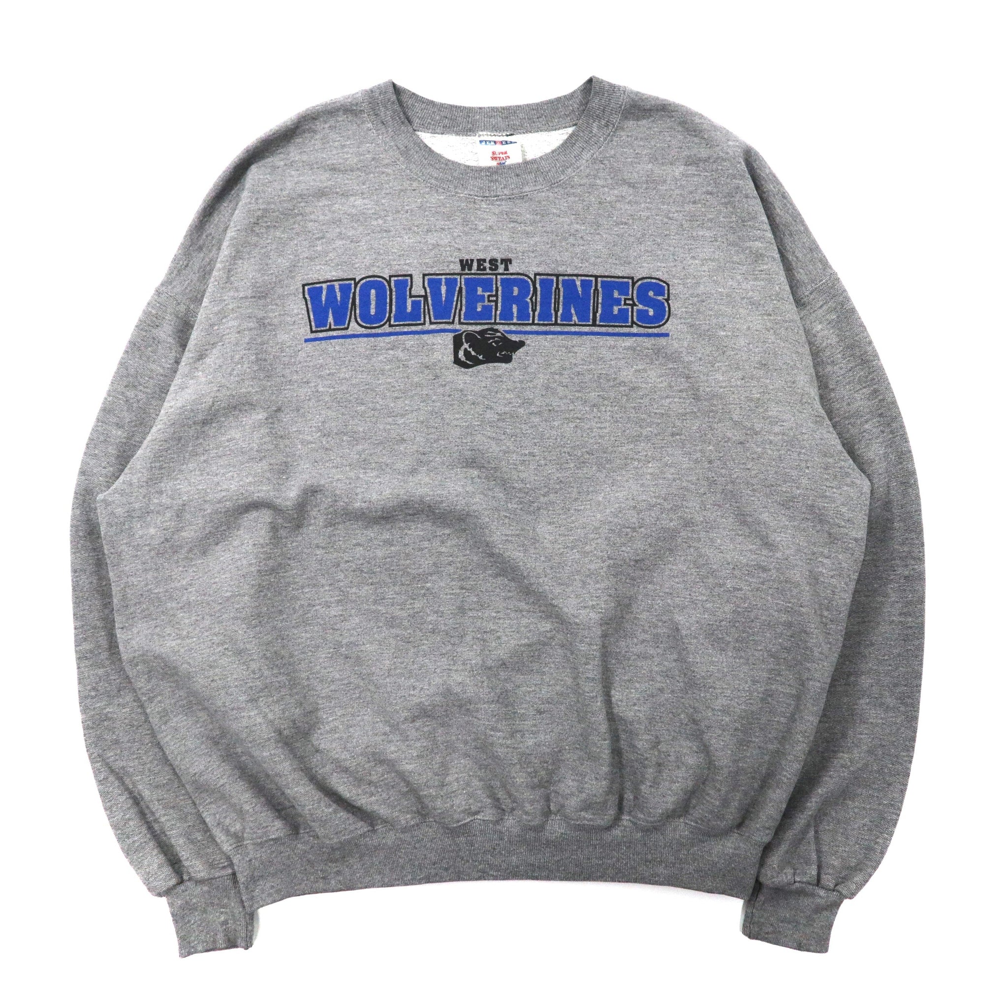 JERZEES カレッジプリント スウェット 2XL グレー コットン ビッグサイズ WEST WOLVERINES 90年代 メキシコ製