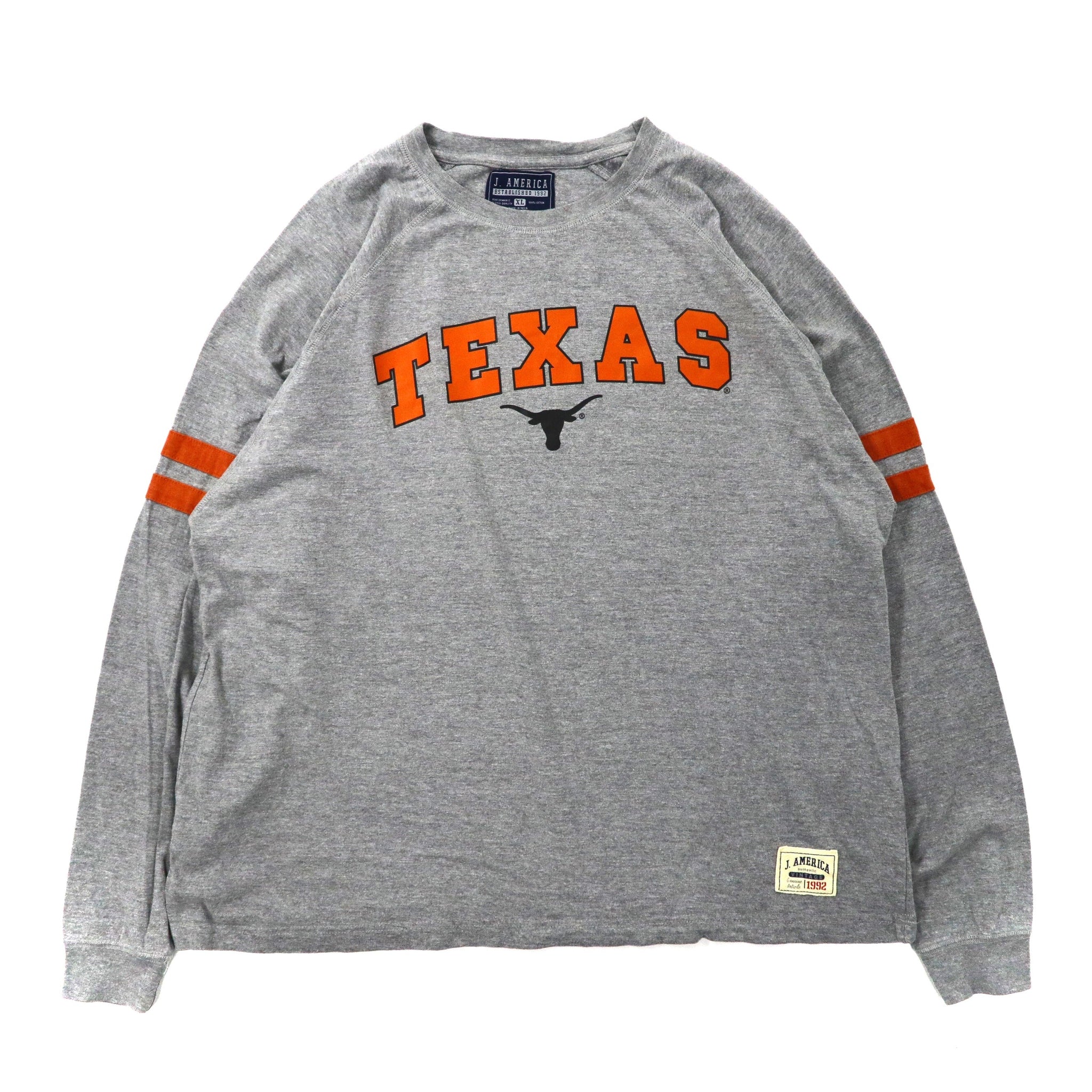 J.AMERICA ビッグサイズ カレッジプリント ロングスリーブTシャツ XL グレー コットン TEXAS