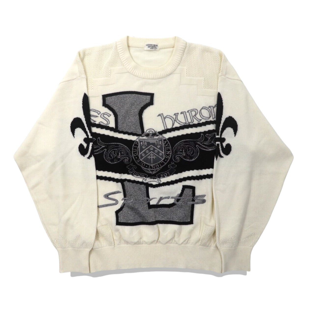 LESHURON SPORTS UOMO ニットセーター LL ホワイト アクリル エンブレム刺繍 日本製