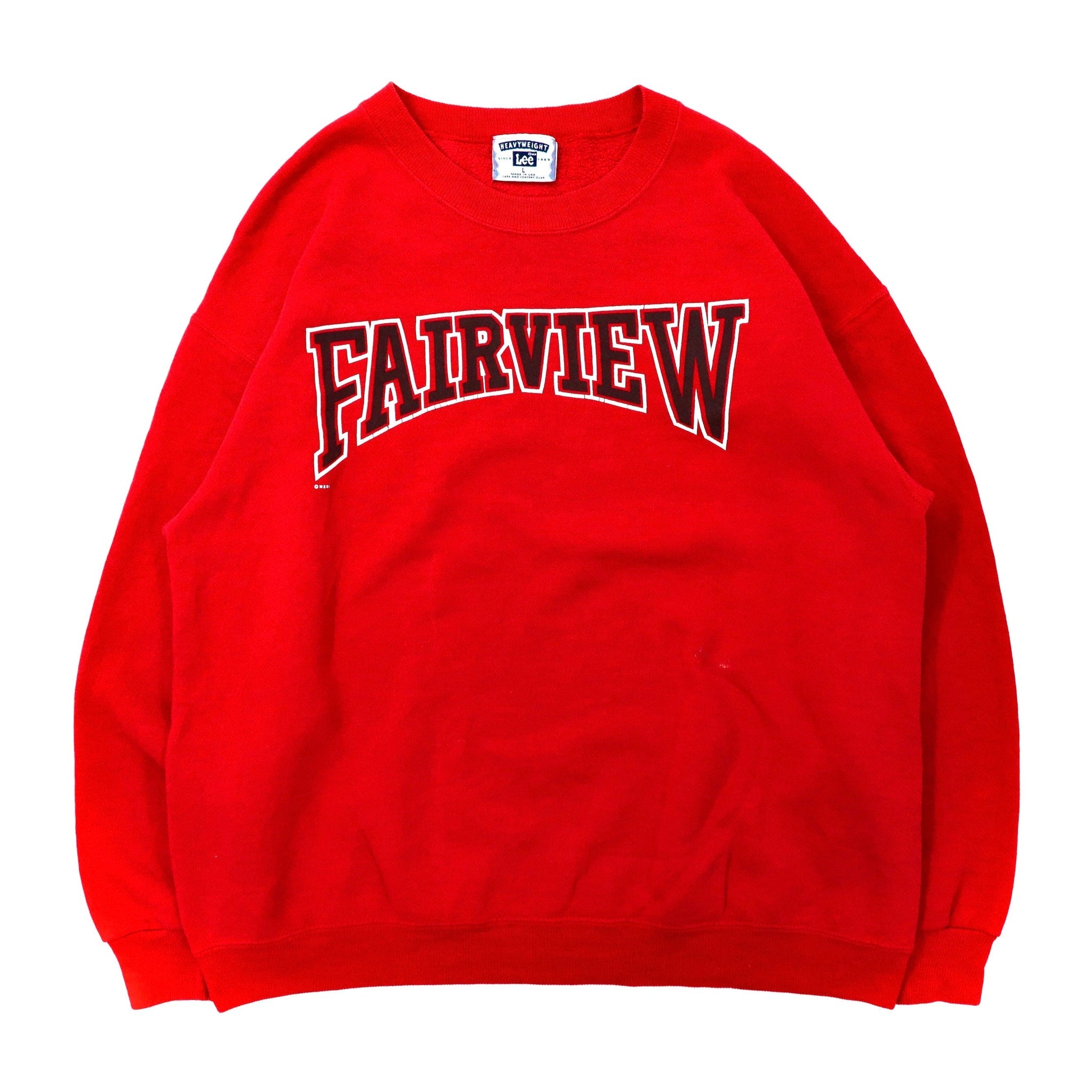 Lee ビッグサイズ プリントスウェット L レッド コットン 裏起毛 FAIRVIEW 90年代 USA製